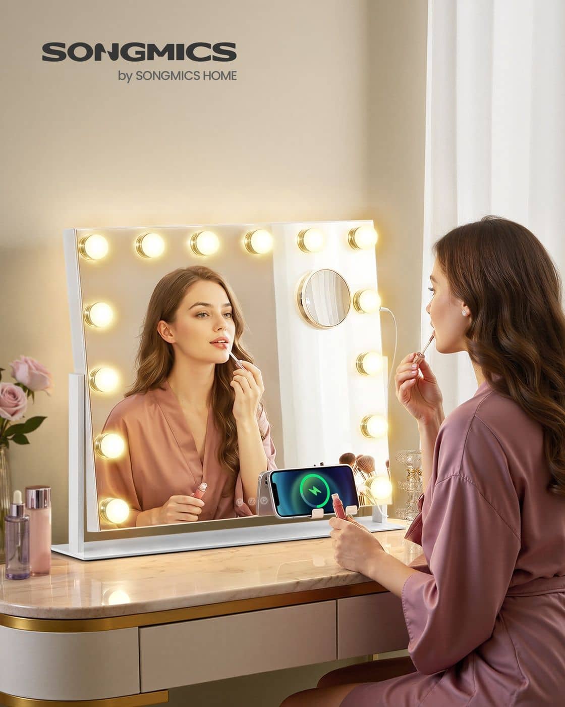 Schminkspiegel mit Beleuchtung und 14 LED-Glühbirnen
