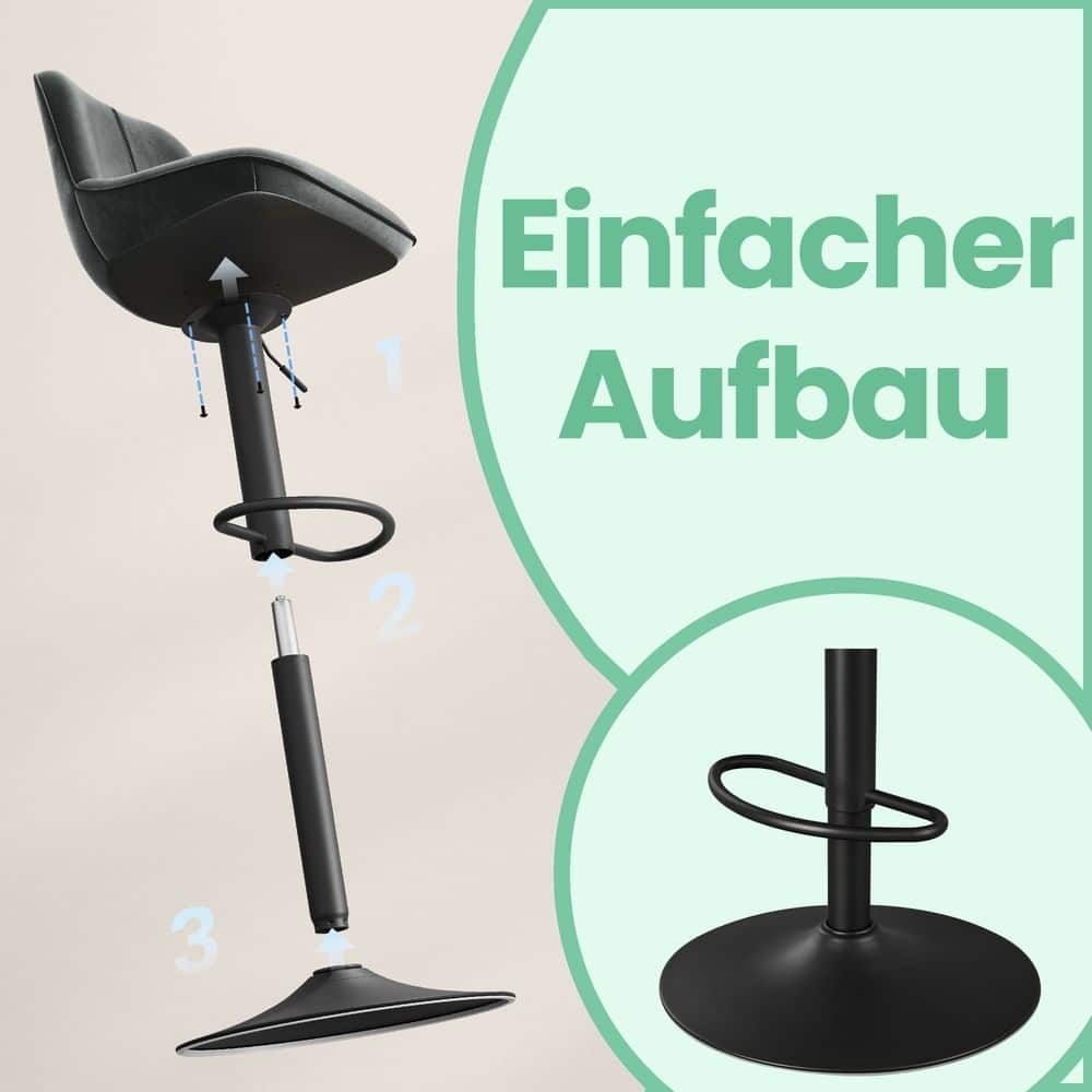 Barhocker Set höhenverstellbar mit drehbarer Sitzfläche und Samtbezug