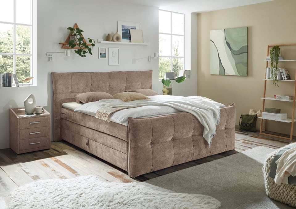 Boxspringbett Gallina 180x200 cm mit Bettkasten Farbe Mink Gel-Topper – Ed Exciting Design