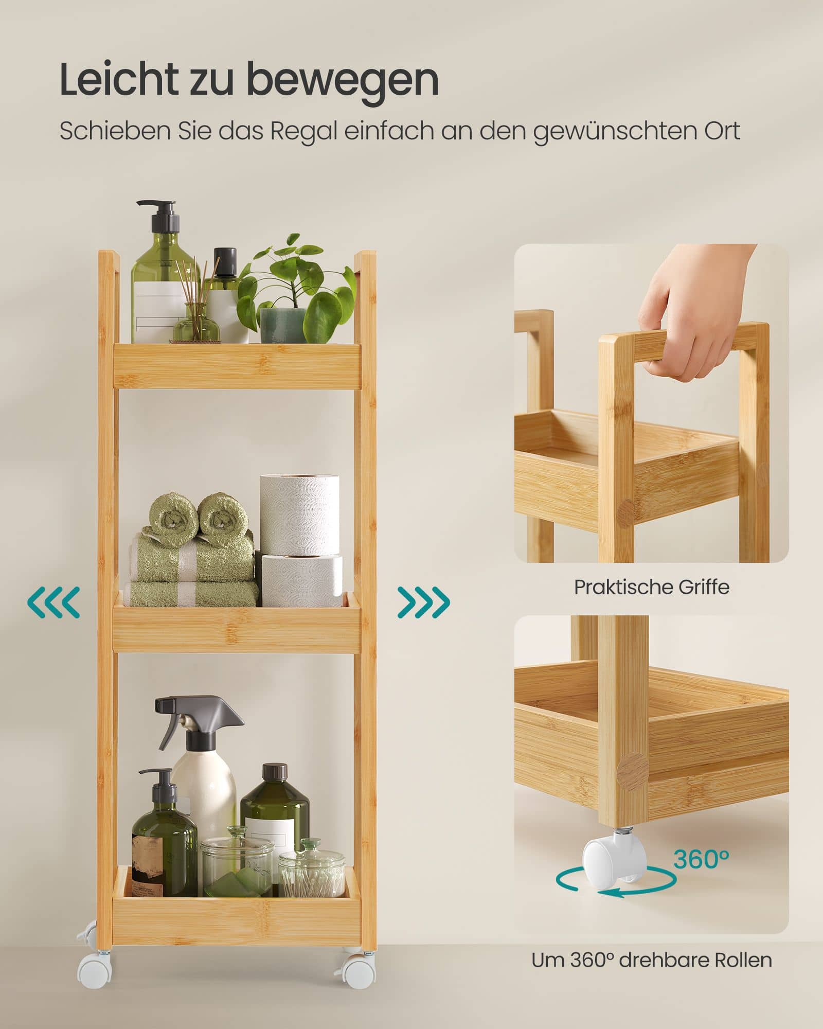 Badezimmerregal mit 3 Ebenen schmal platzsparend