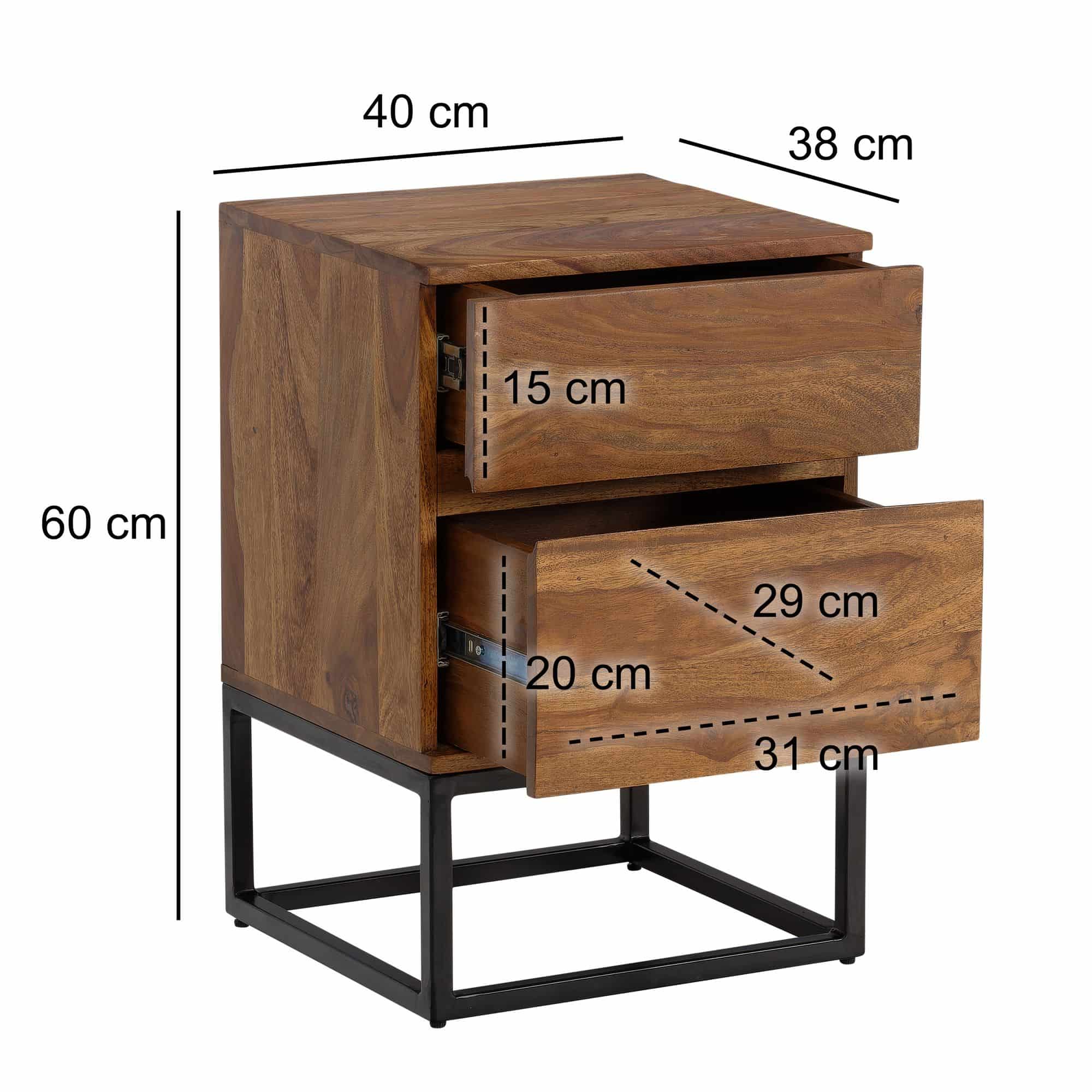 Nachttisch Sheesham Massivholz Metall 40x38x60 cm Nachtschrank Boxspringbett Nachttisch Sheesham Massivholz Metall 40x38x60 cm Nachtschrank Boxspringbett
