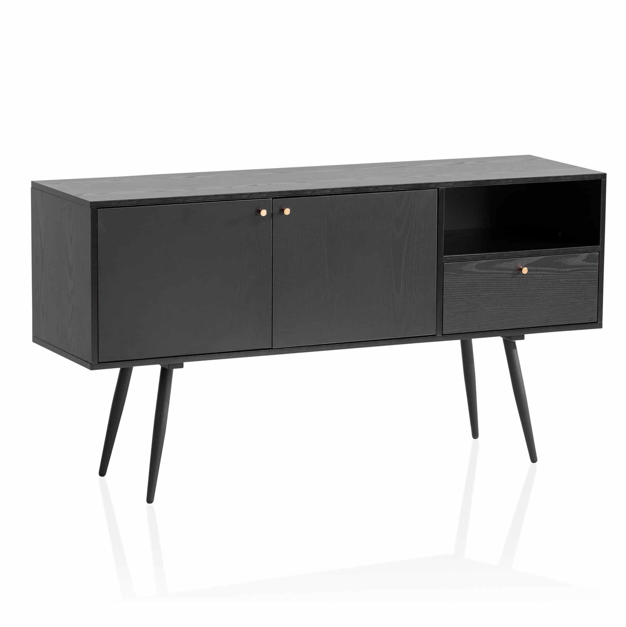 Sideboard 140x75x40 cm Kommode Schwarz mit Eiche-Dekor Zeitlos Sideboard 140x75x40 cm Kommode Schwarz mit Eiche-Dekor Zeitlos