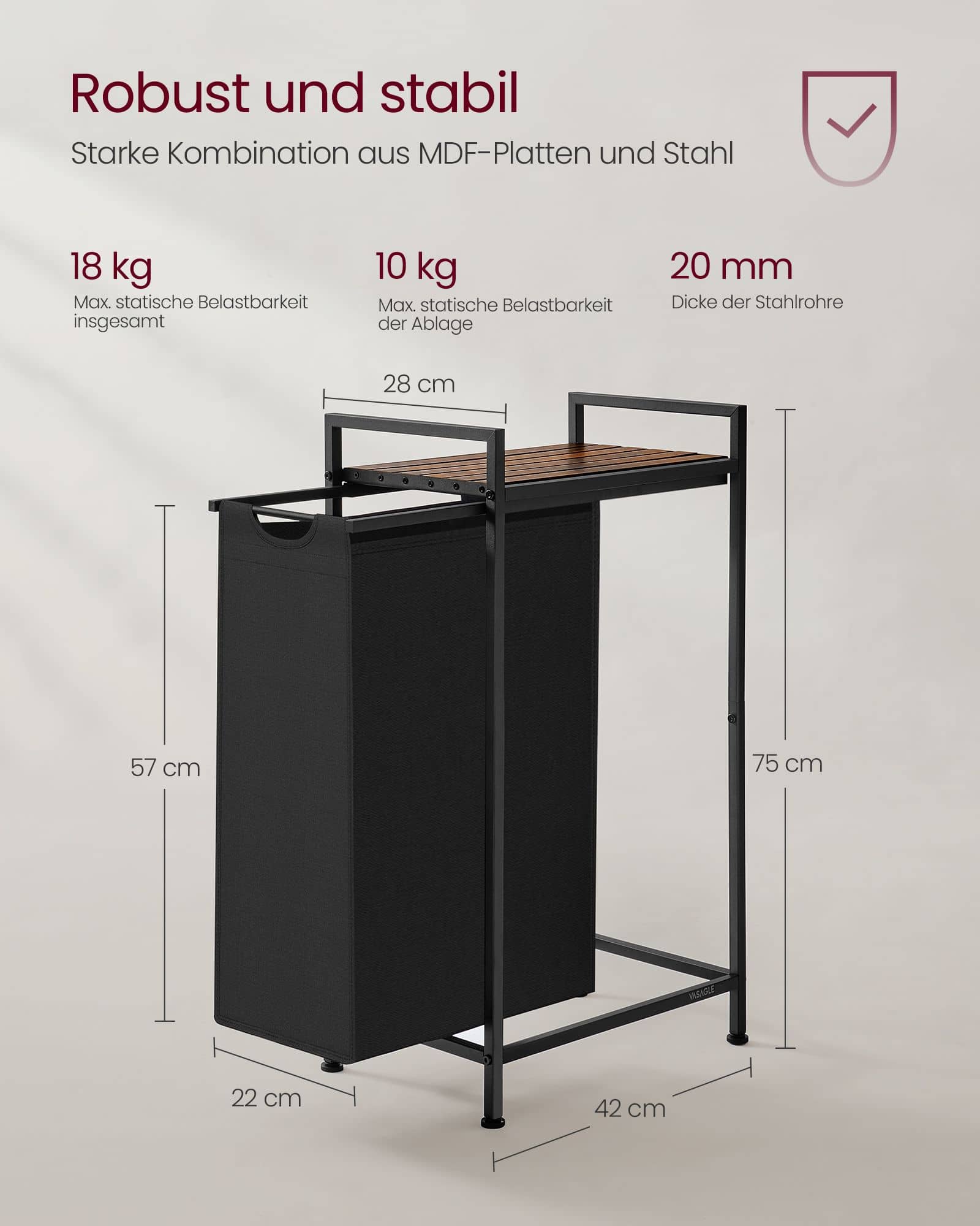 Wäschekorb mit Ablage tintenschwarz-vintagebraun Wäschekorb mit Ablage tintenschwarz-vintagebraun