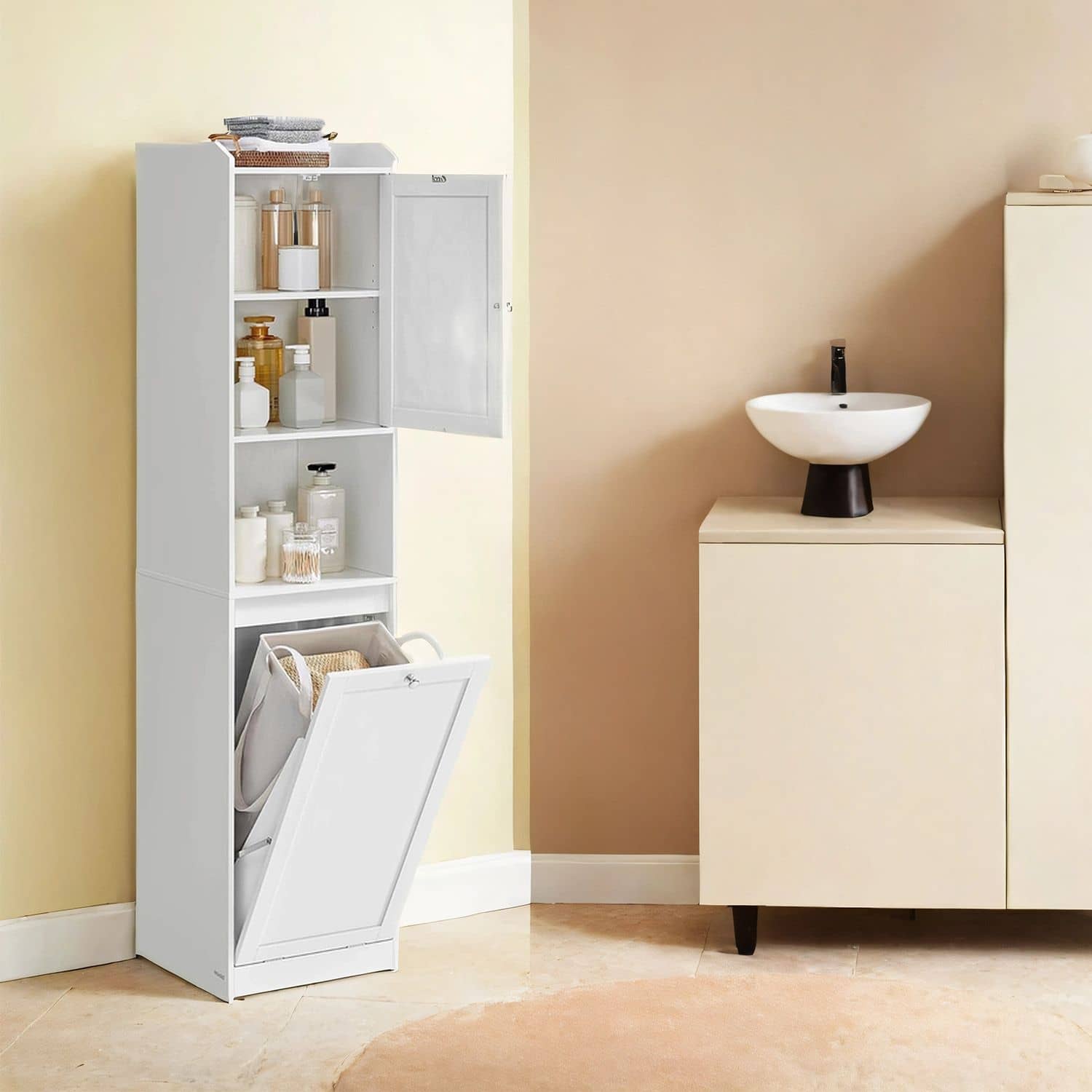 Badezimmerschrank mit Wäschekorb 40 x 40 x 170 cm Badezimmerschrank mit Wäschekorb 40 x 40 x 170 cm
