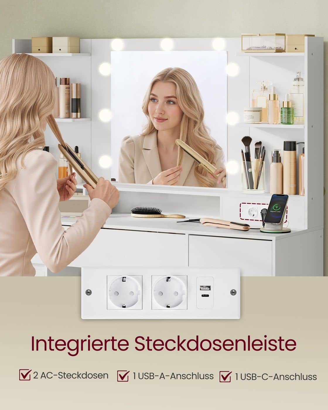 Kailyn Schminktisch mit Spiegel und LED Beleuchtung Kailyn Schminktisch mit Spiegel und LED Beleuchtung