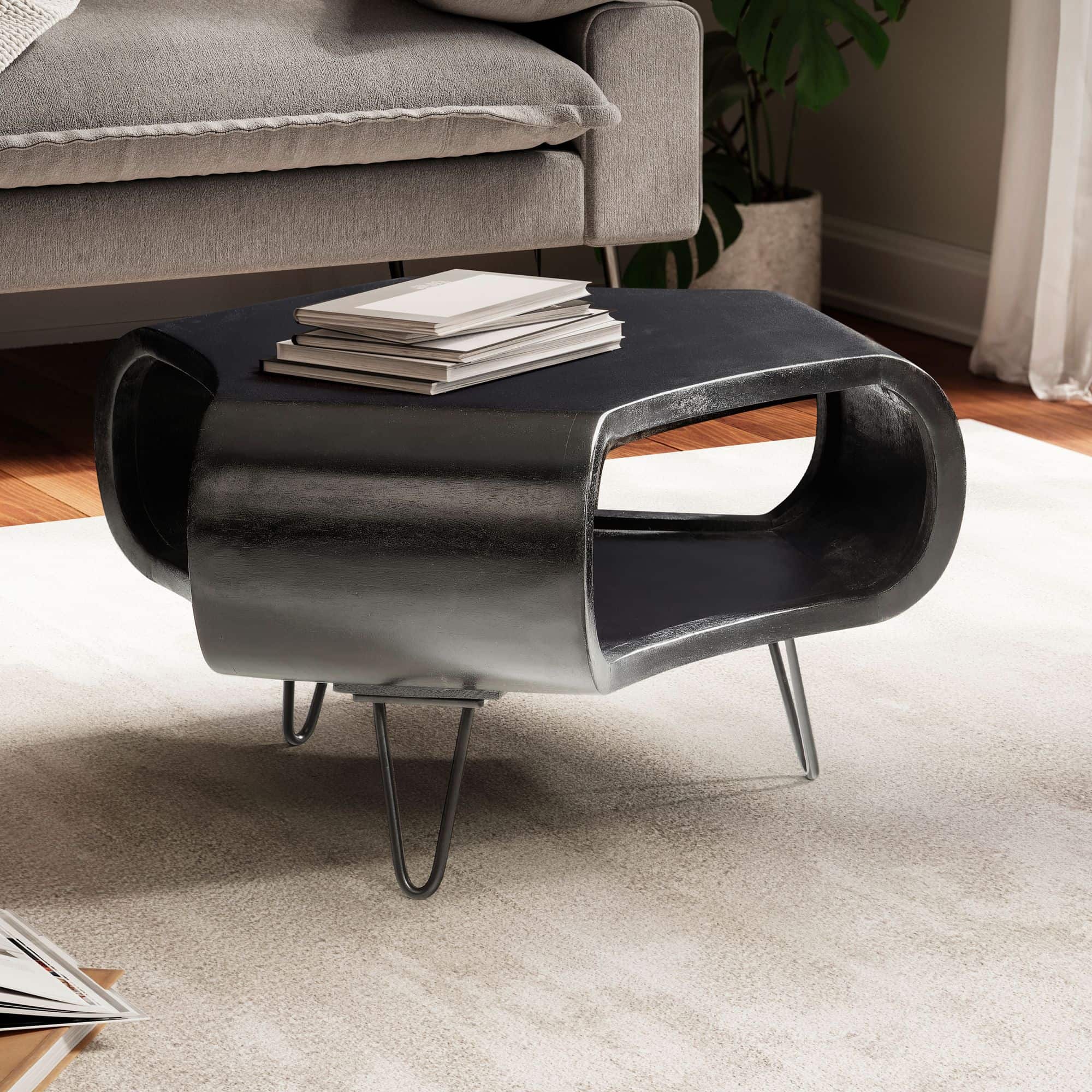 Couchtisch 60x60x35 cm Mango Massivholz Metall Schwarz Sofatisch