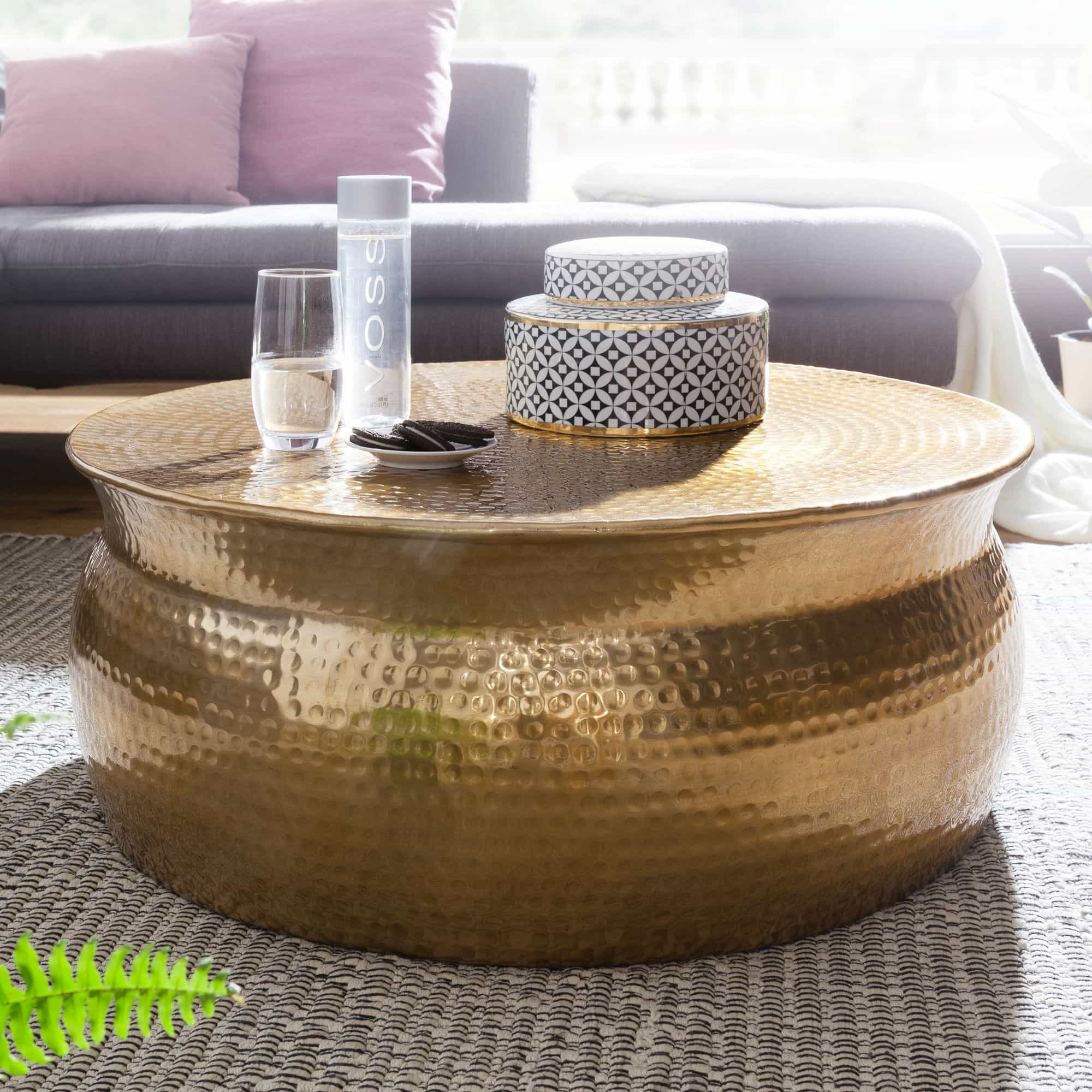Couchtisch 75x31x75 cm Aluminium Gold Beistelltisch orientalisch rund Couchtisch 75x31x75 cm Aluminium Gold Beistelltisch orientalisch rund