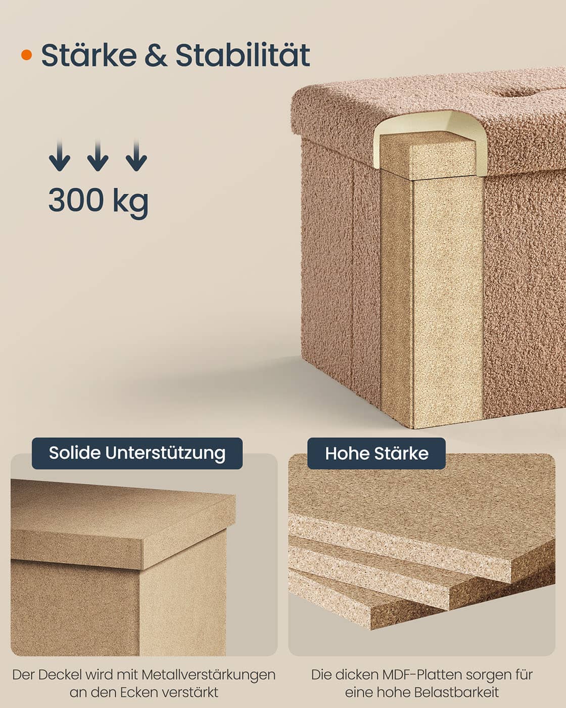 Hocker mit Stauraum 38 x 38 x 38 cm kamelbraun Hocker mit Stauraum 38 x 38 x 38 cm kamelbraun
