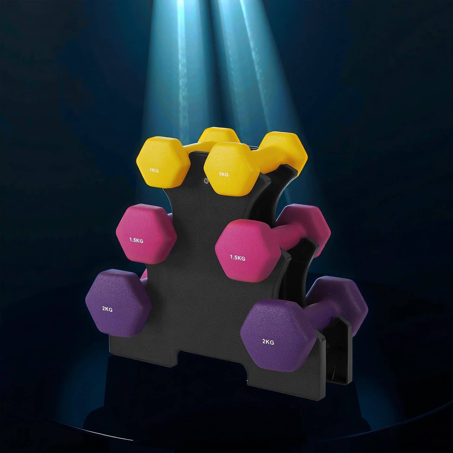 Kurzhantel-Set, Hexagon, mit Hantelständer Kurzhantel-Set, Hexagon, mit Hantelständer