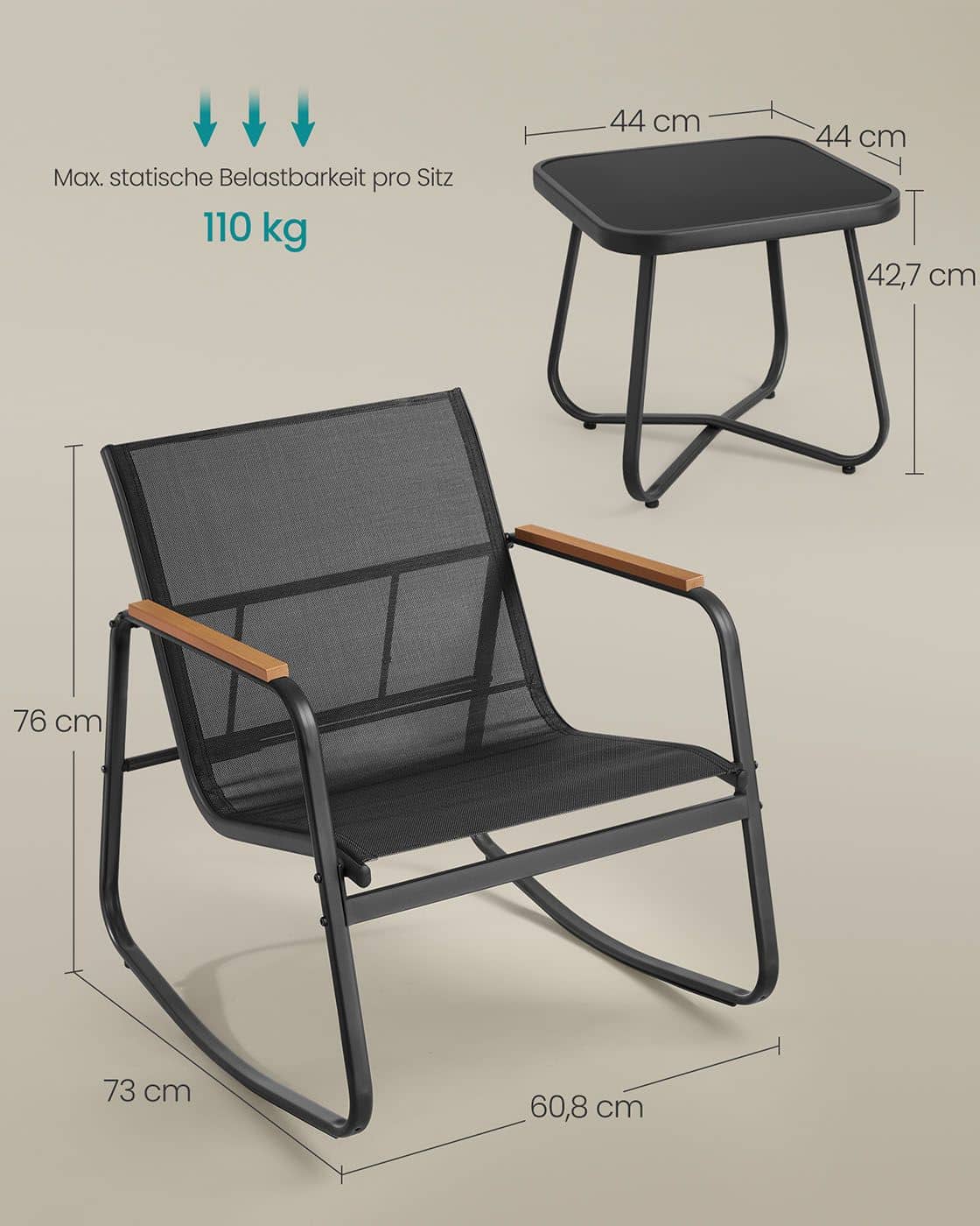 Gartenmöbel-Set 2 Schaukelstühle mit Tisch tintenschwarz