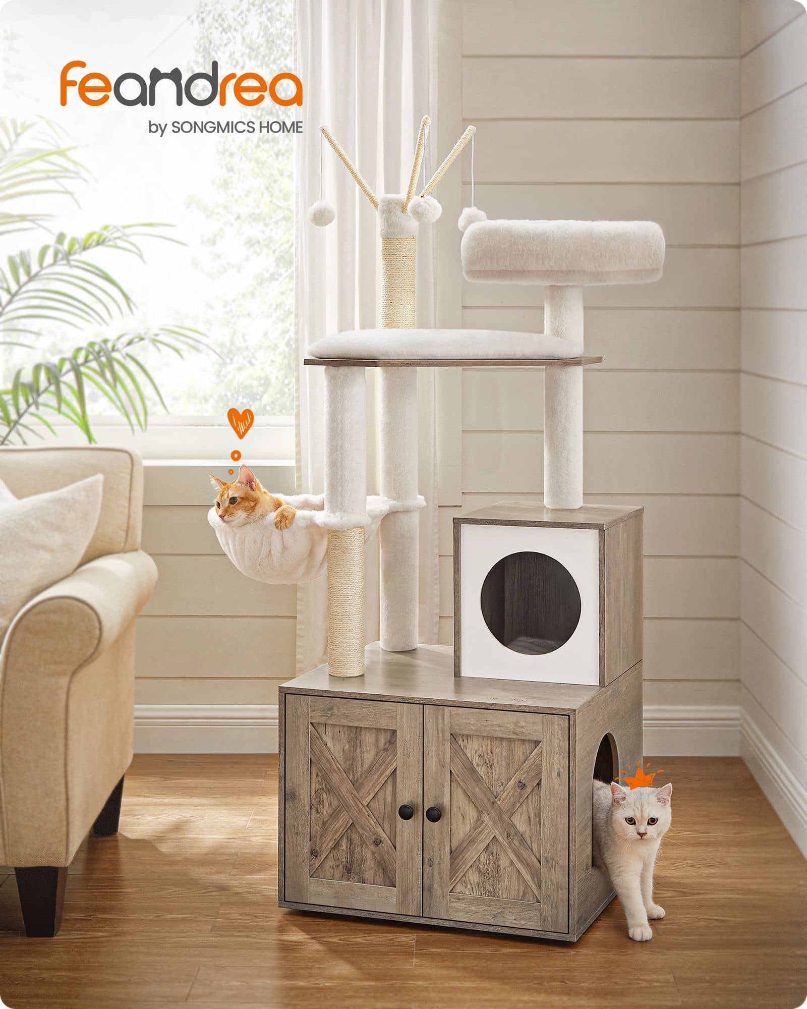 Kratzbaum mit Katzenklo-Schrank abnehmbar greige-PCT113G01 Kratzbaum mit Katzenklo-Schrank abnehmbar greige-PCT113G01