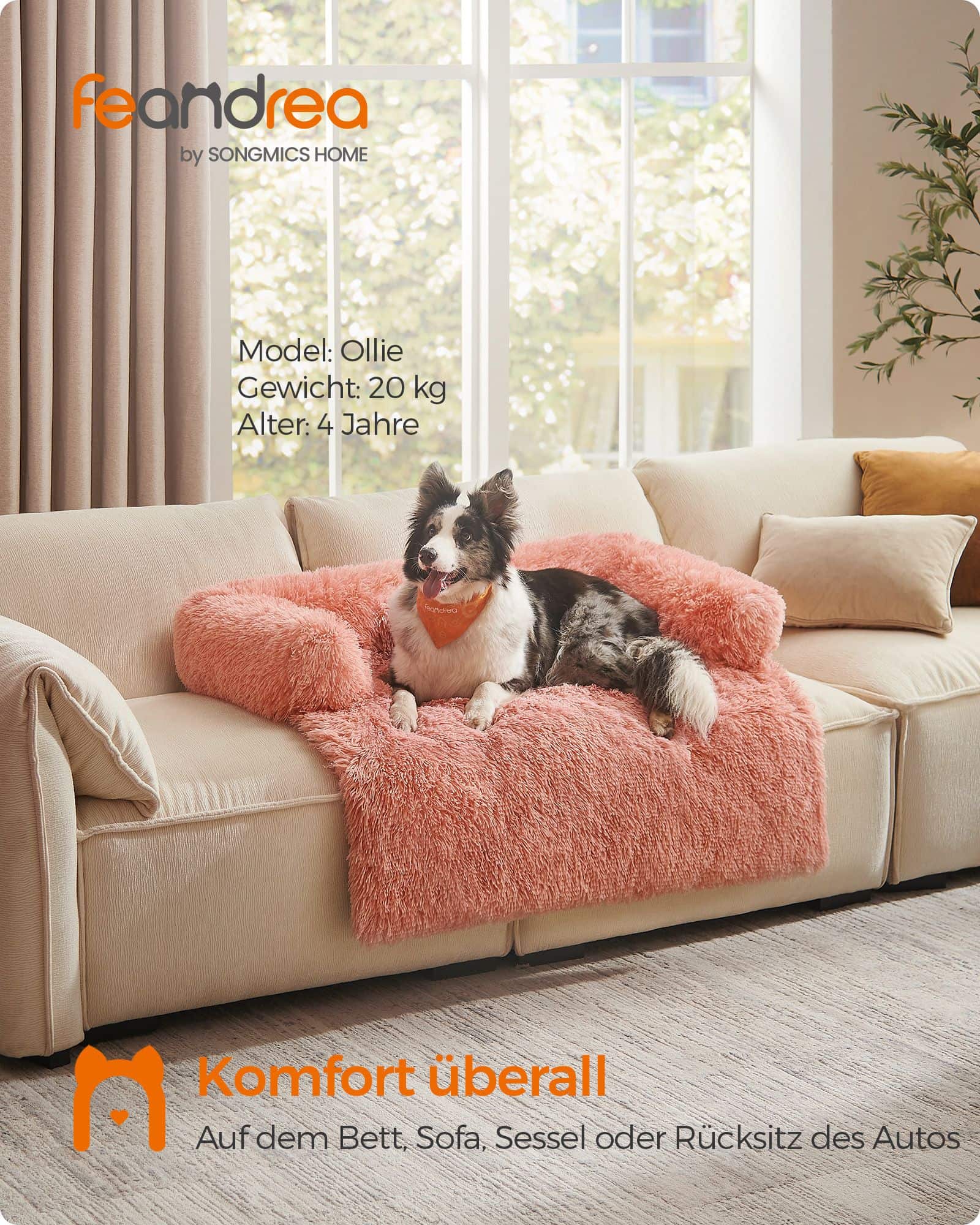 Hundebett XL Plüsch 110 x 95 x 18 cm rosa