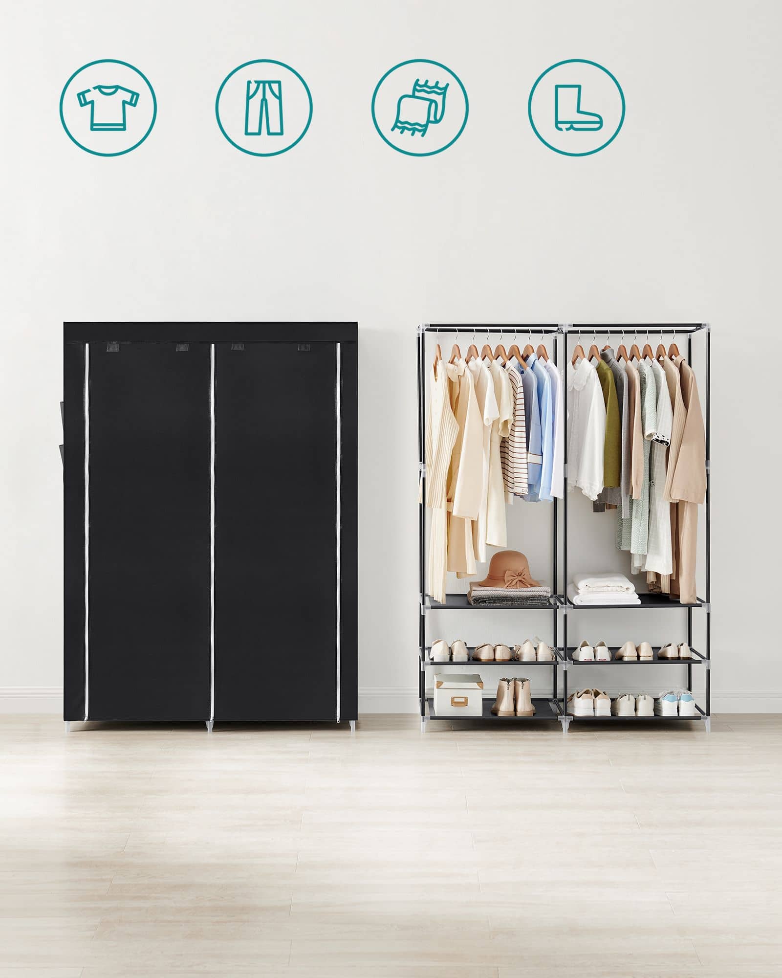 Kleiderschrank mit Ablagen viel Platz schwarz-RYG008B02 Kleiderschrank mit Ablagen viel Platz schwarz-RYG008B02