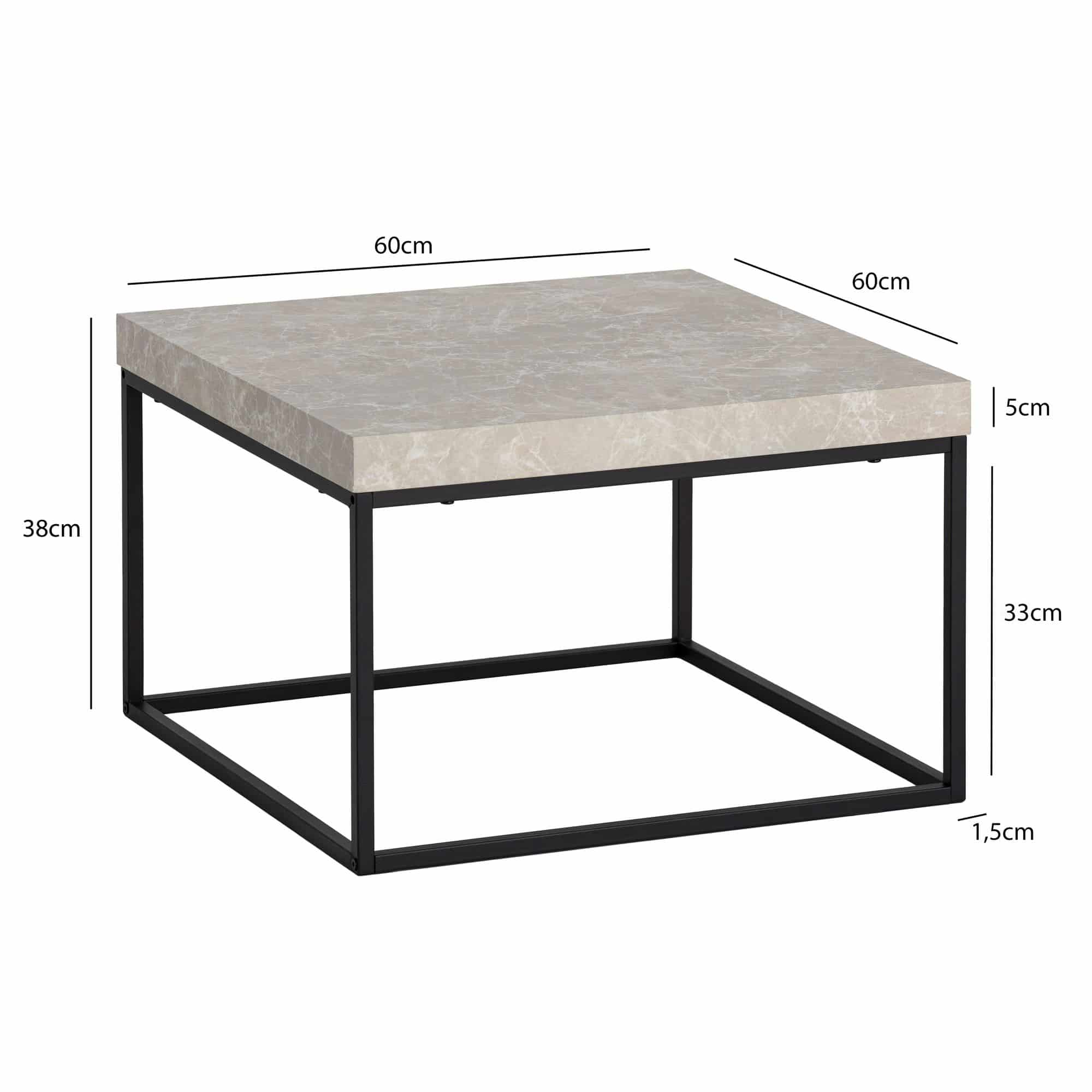 Couchtisch 60x60x38 cm Sandfarben Sofatisch in Stein-Optik Modern