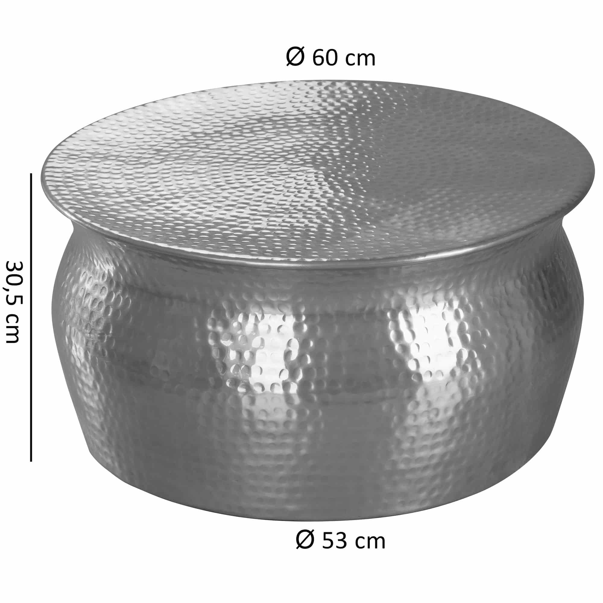 46260-WOHNLING-Couchtisch-KARAM-60x30-5x60cm-Alumin Couchtisch 60x30,5x60cm Aluminium Silber Beistelltisch orientalisch rund