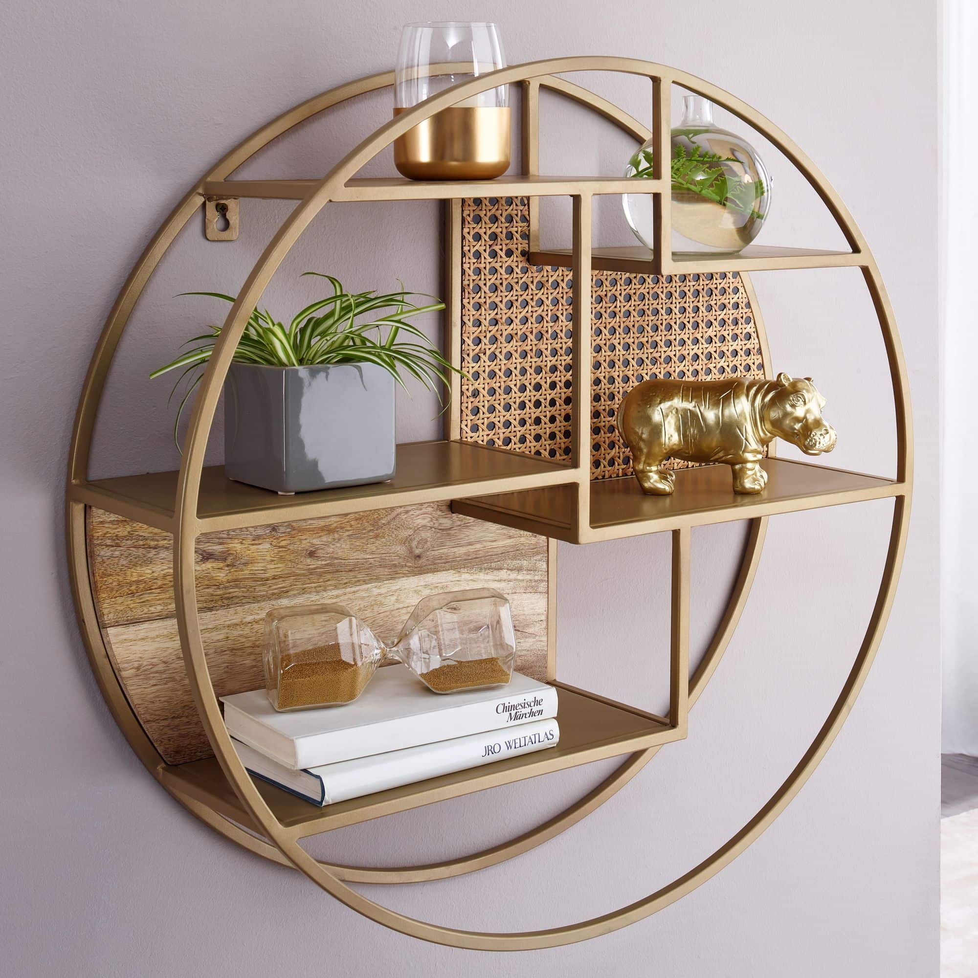 Wandregal Rattan 62x62x17 cm Hängeregal Massivholz / Metall Industrial Wandregal Rattan 62x62x17 cm Hängeregal Massivholz / Metall Industrial