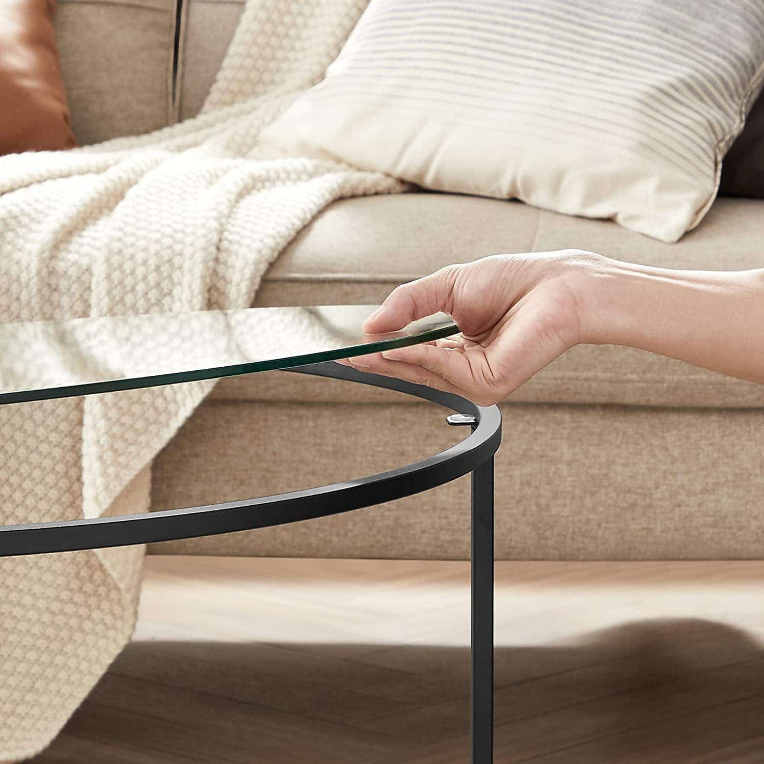 LGT021B01-4 Runder Couchtisch mit schwarzem Metallgestell