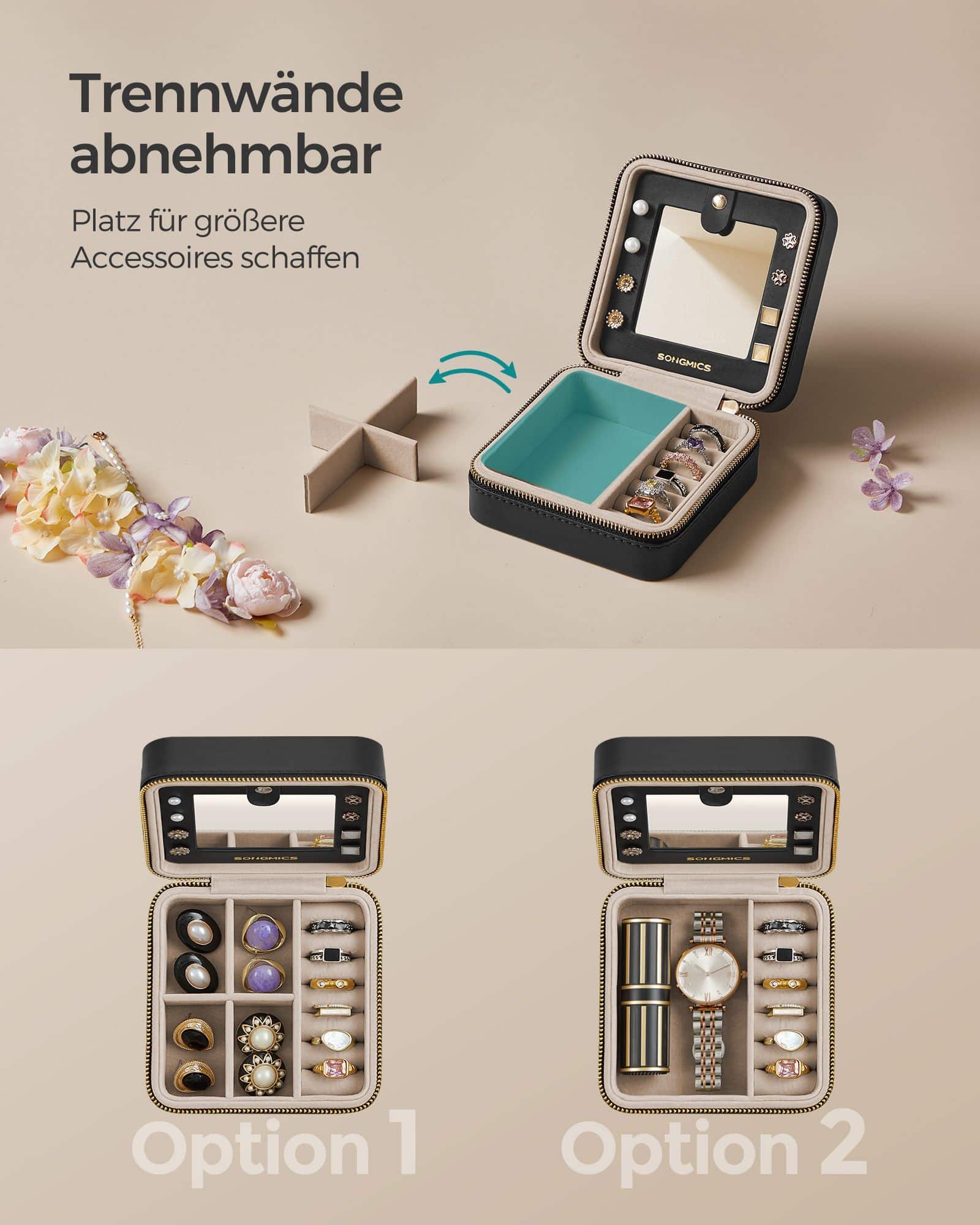 Schmuckkästchen Spiegel PU-Bezug Geschenkidee tintenschwarz Schmuckkästchen Spiegel PU-Bezug Geschenkidee tintenschwarz