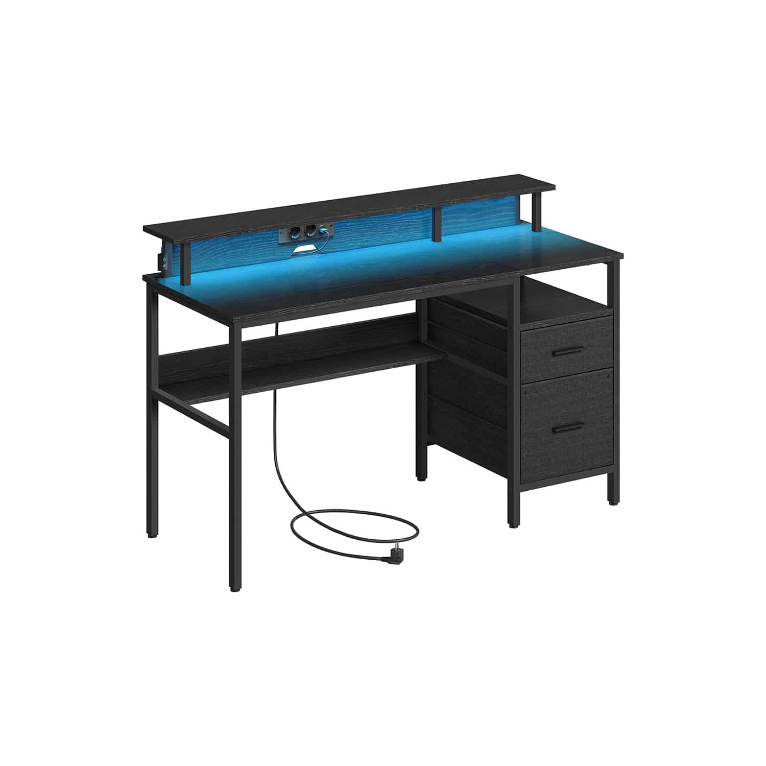 Schreibtisch mit Schubladen und Monitorständer ebenholzschwarz Schreibtisch mit Schubladen und Monitorständer ebenholzschwarz