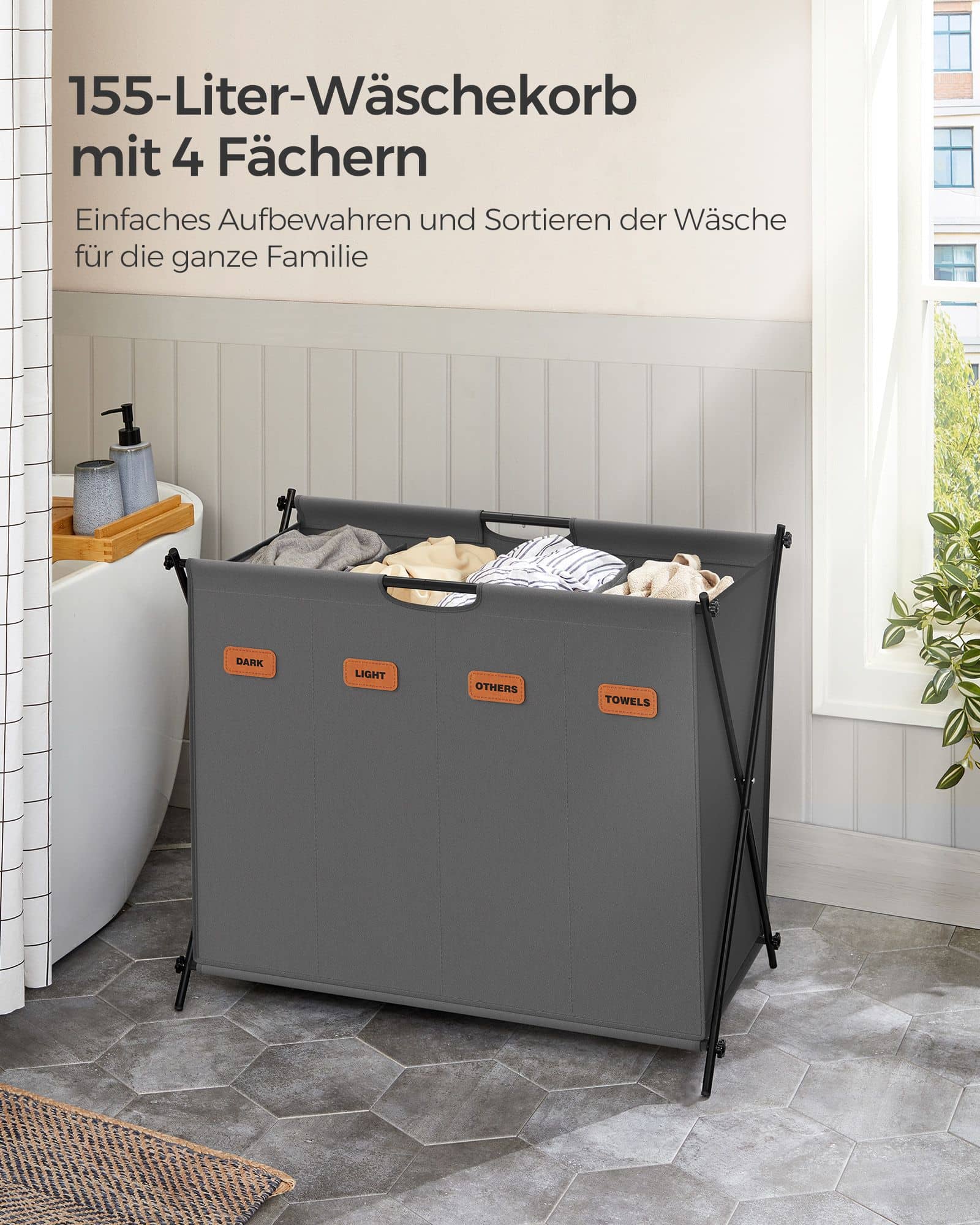 Wäschekorb 155 Liter mit 4 Fächern schiefergrau Wäschekorb 155 Liter mit 4 Fächern schiefergrau