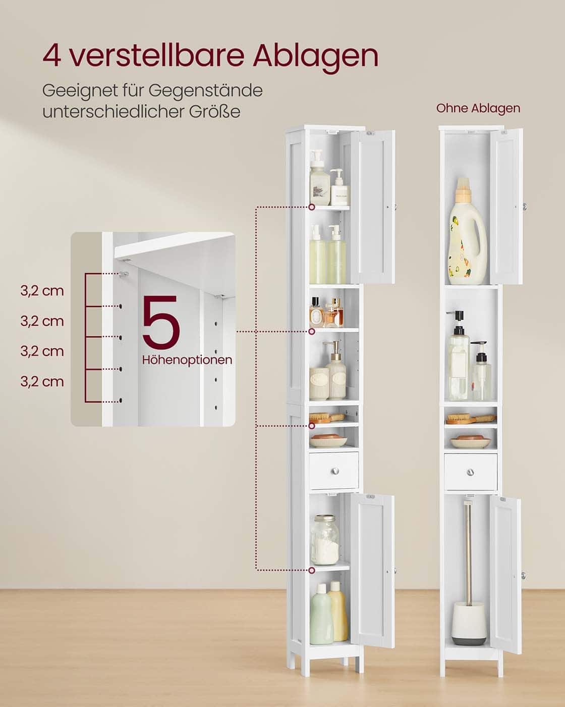 Badschrank mit verstellbaren Ablagen und offenen Badschrank mit verstellbaren Ablagen und offenen