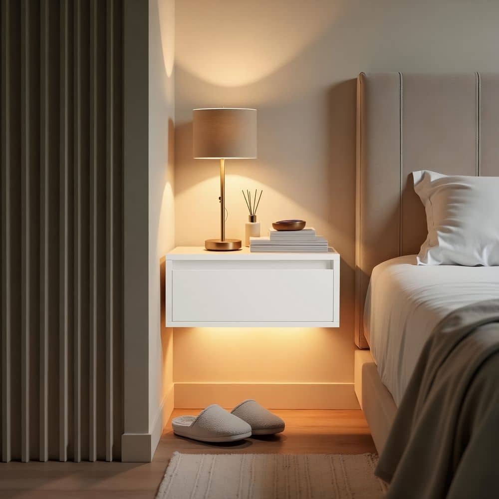 Nachttisch hängend 2er Set mit Leuchten wolkenweiß Nachttisch hängend 2er Set mit Leuchten wolkenweiß