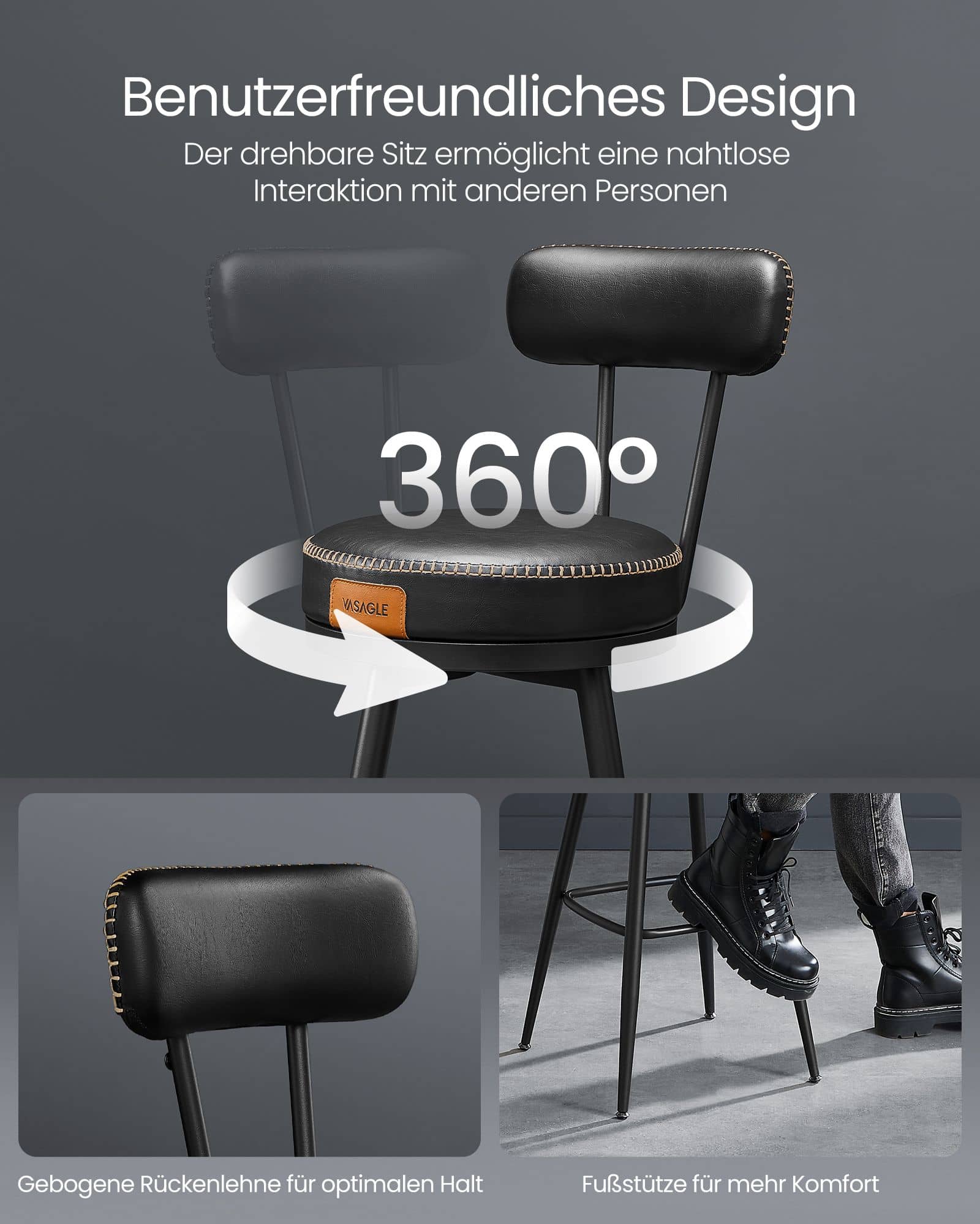 EKHO Kollektion - Barstuhl 2er Set mit Rückenlehne drehbar tintenschwarz EKHO Kollektion - Barstuhl 2er Set mit Rückenlehne drehbar tintenschwarz