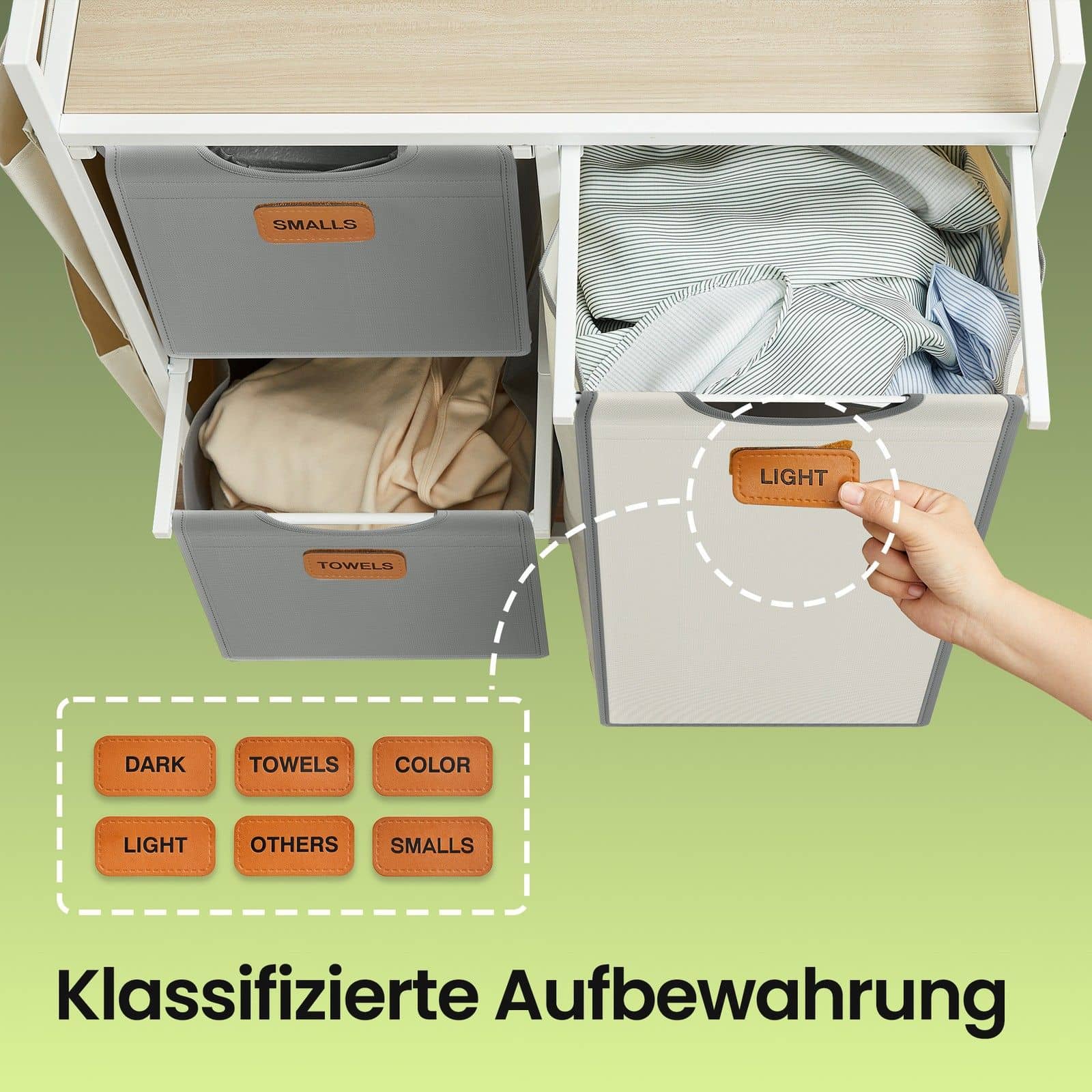 Wäschekorb 3 Fächer naturbeige-taubengrau-cremeweiß Wäschekorb 3 Fächer naturbeige-taubengrau-cremeweiß