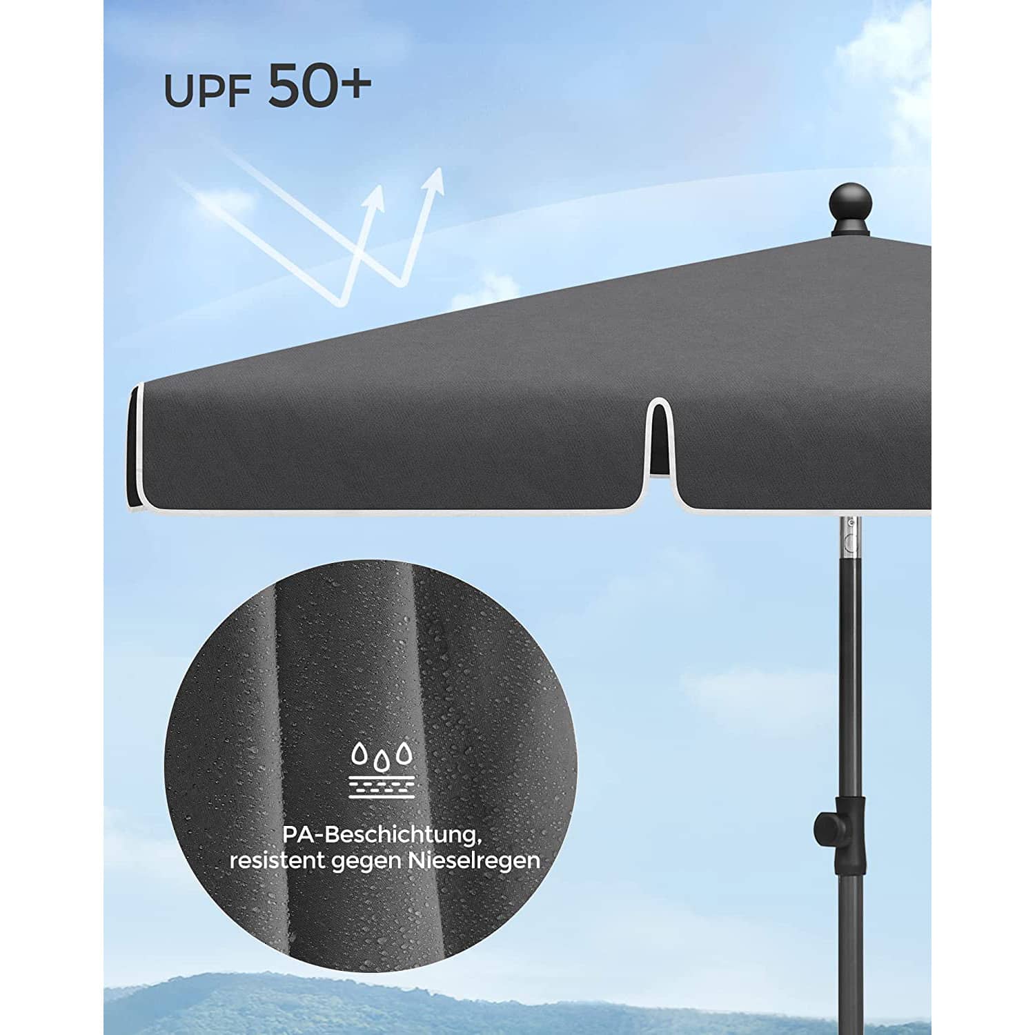 Sonnenschirm 230 x 150 cm höhenverstellbar grau-B34GPU044G01 Sonnenschirm 230 x 150 cm höhenverstellbar grau-B34GPU044G01