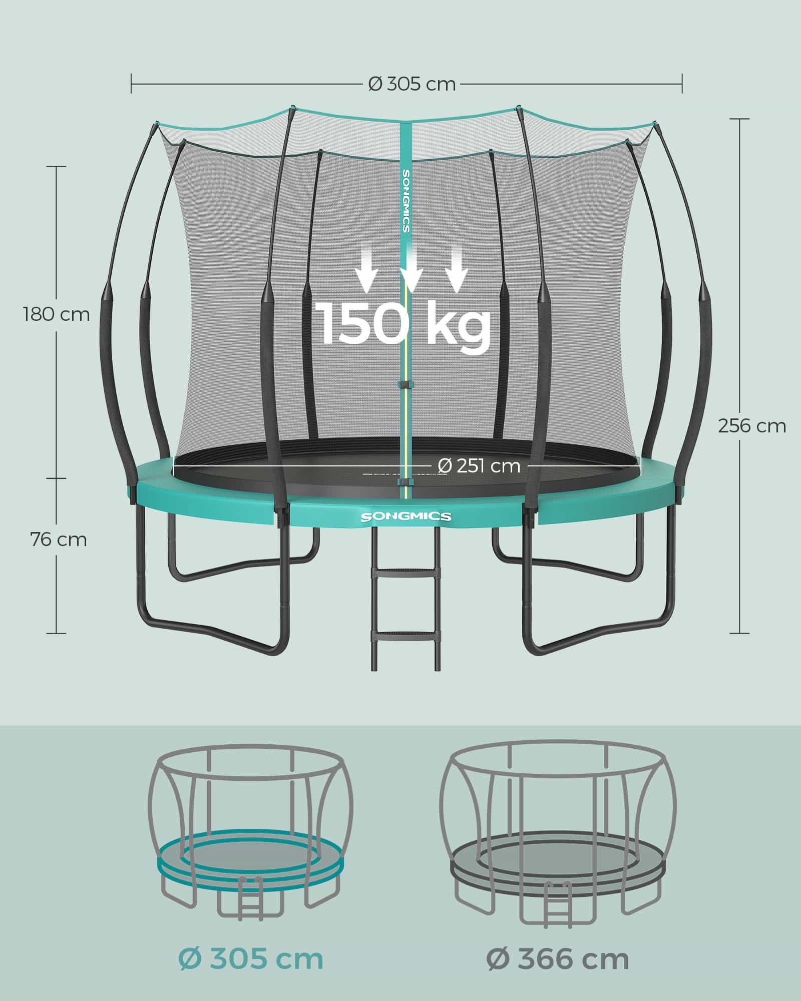 Trampolin Sicherheitsnetz mit Reißverschluss 305 cm d Trampolin Sicherheitsnetz mit Reißverschluss 305 cm d