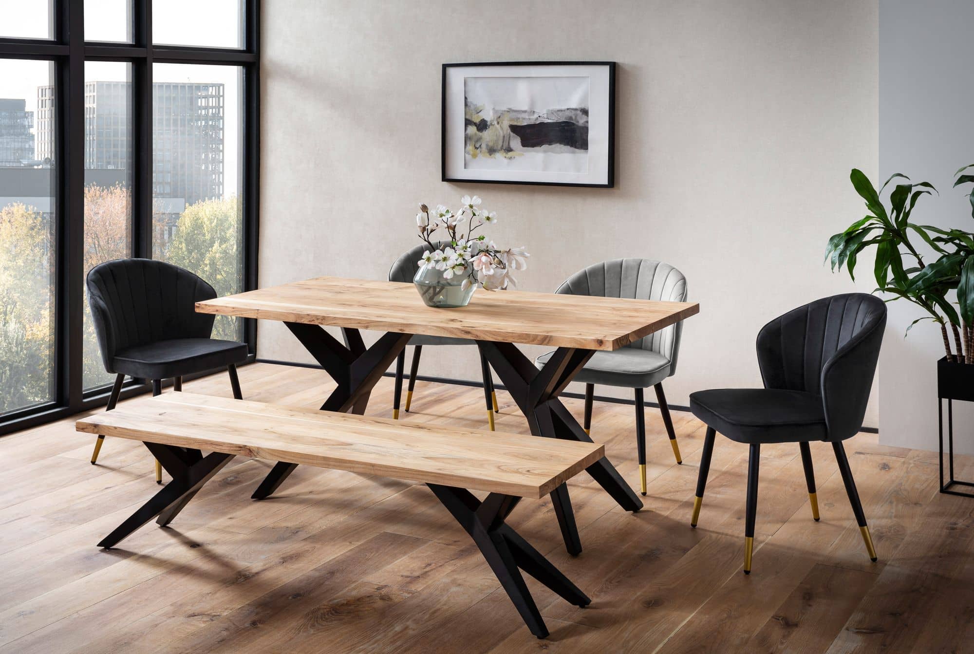 Esszimmertisch 160x80x76 cm Akazie Massivholz Metall Esstisch Loft-Style Esszimmertisch 160x80x76 cm Akazie Massivholz Metall Esstisch Loft-Style