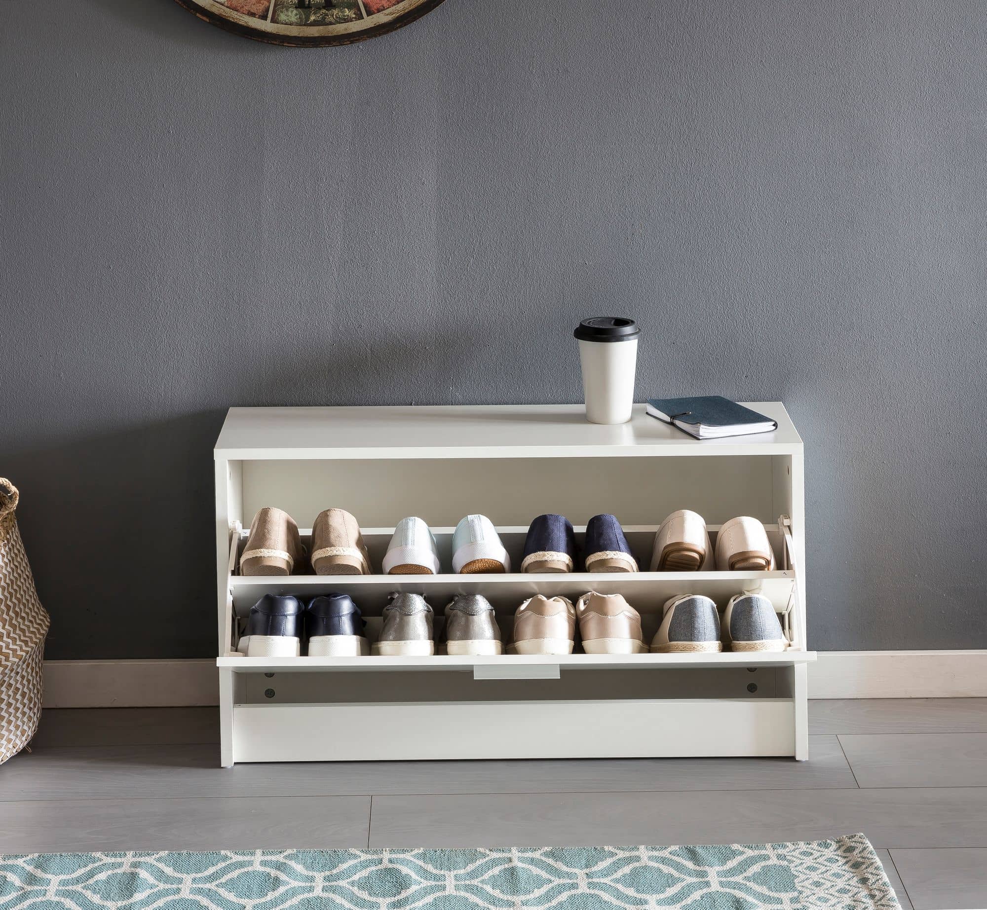 45765-WOHNLING-Schuhbank-mit-1-Klappe-Weiss_13 Schuhbank SPLIT mit Sitzfläche Weiß Schuhkipper Holz 80 x 47 x 24 cm