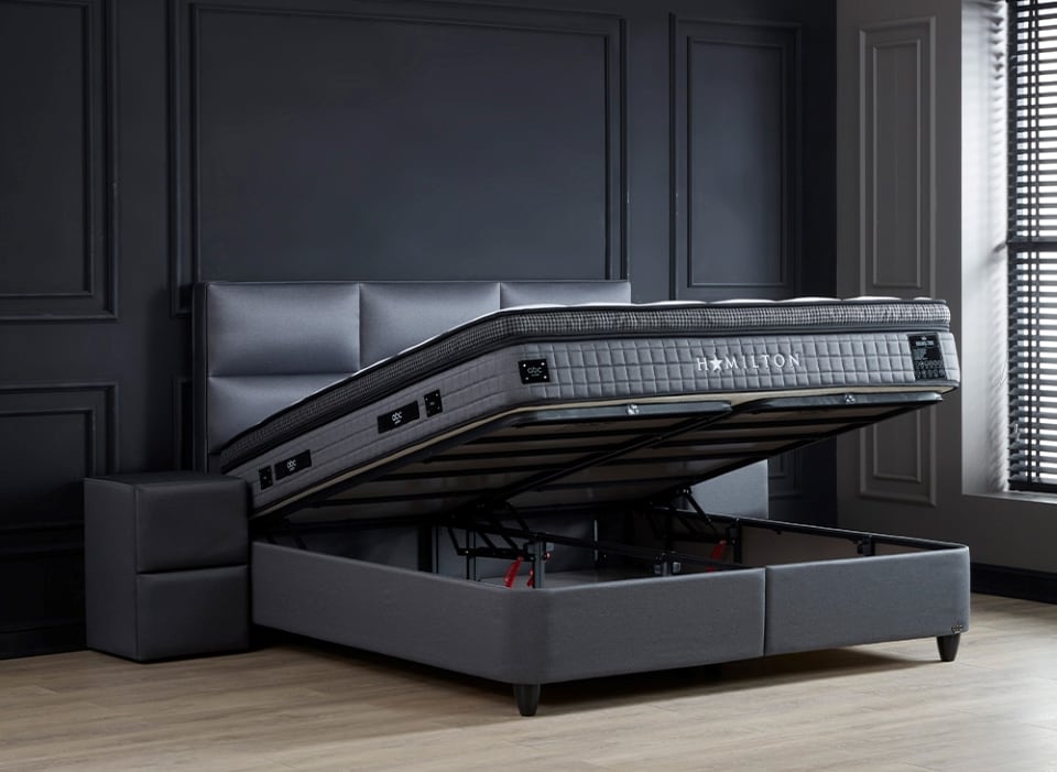 hamilton-6 Graues Boxspringbett Hamilton: Komfort und Eleganz vereint