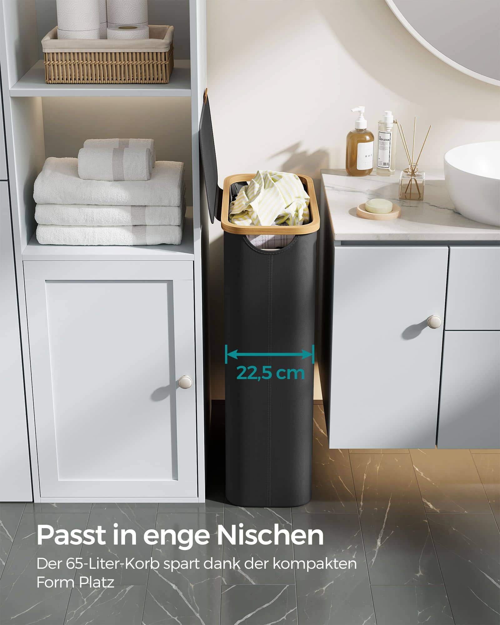 Wäschekorb 65 Liter mit Deckel tintenschwarz