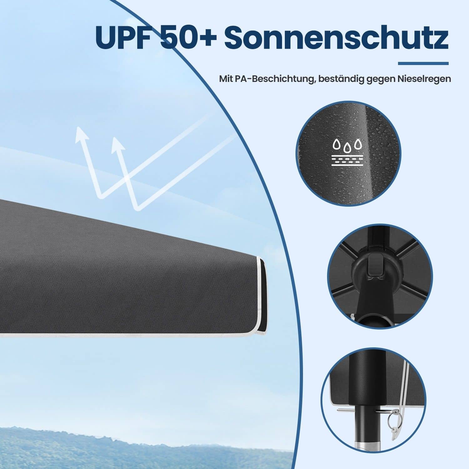 Sonnenschirm 230 x 150 cm, Balkonschirm UPF 50+, Sonnenschutz Sonnenschirm 230 x 150 cm, Balkonschirm UPF 50+, Sonnenschutz