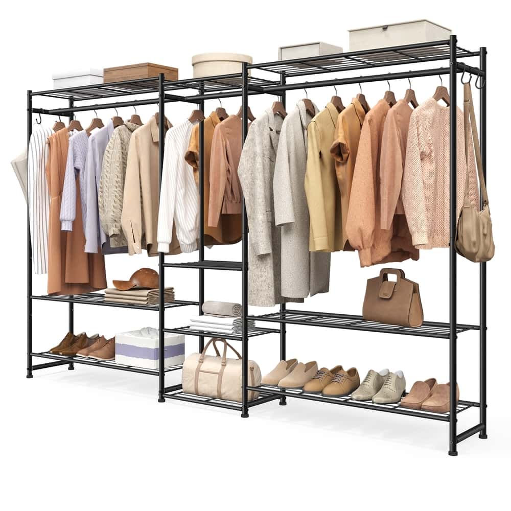 Garderobenständer mit Metallrahmen, offener Kleiderschrank, 10 Ablagen