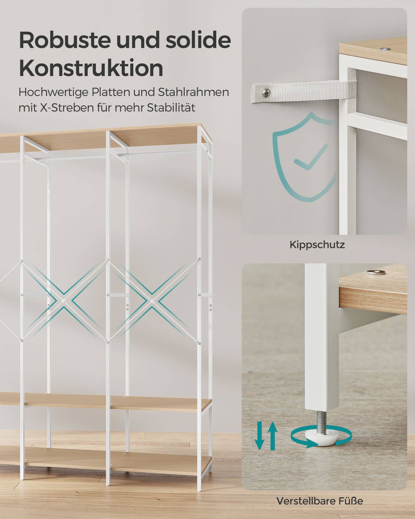 Kleiderschrank offen mit Kleiderstange naturbeige Kleiderschrank offen mit Kleiderstange naturbeige