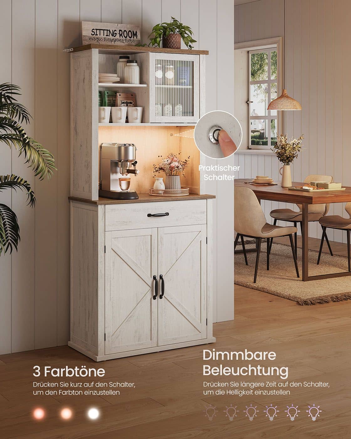 Vintage-Sideboard in Weiß mit Beleuchtung Vintage-Sideboard in Weiß mit Beleuchtung