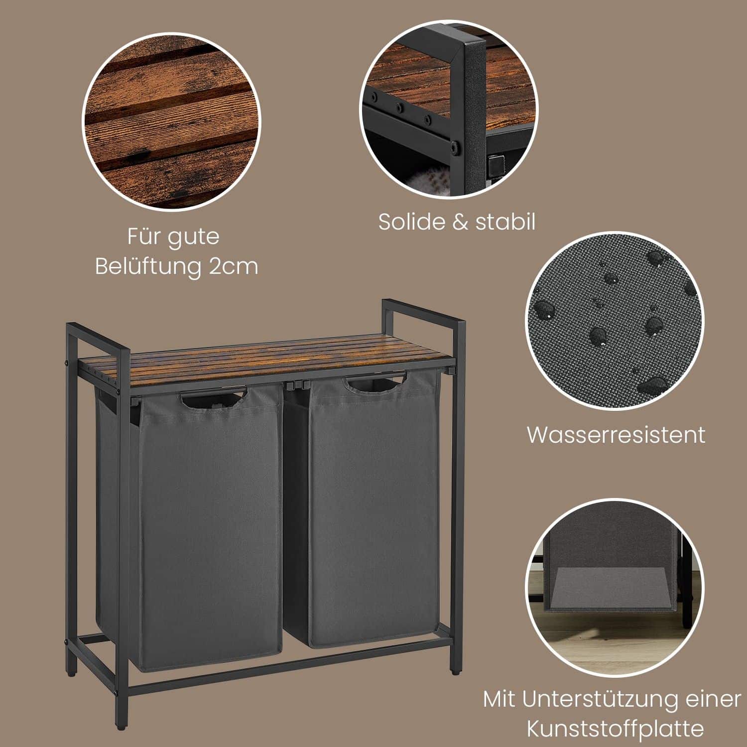 Wäschekorb 2 Fächer, Wäschesammler mit Ablage, Wäschebox Wäschekorb 2 Fächer, Wäschesammler mit Ablage, Wäschebox