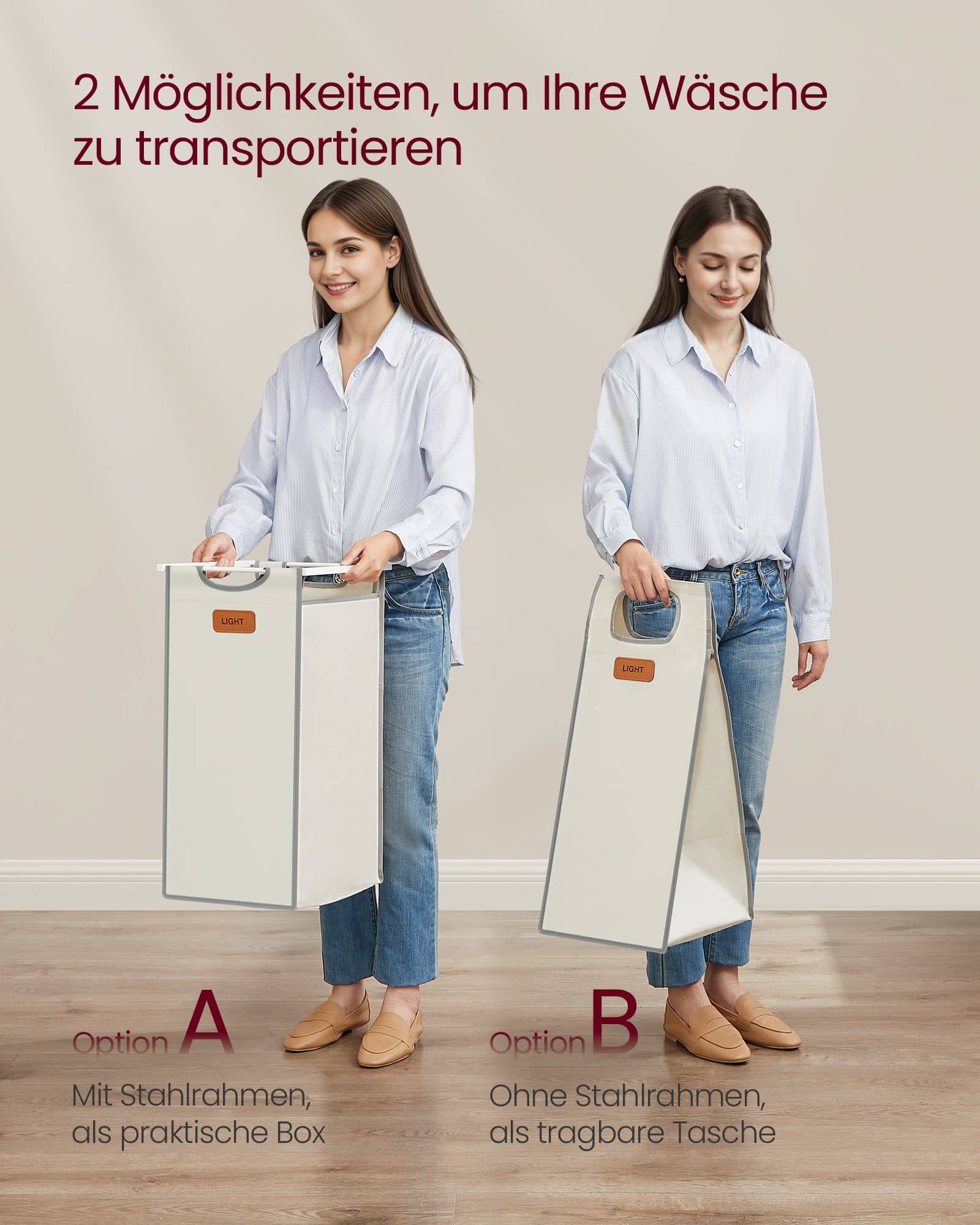 Wäschekorb 2 Fächer naturbeige-taubengrau-cremeweiß Wäschekorb 2 Fächer naturbeige-taubengrau-cremeweiß