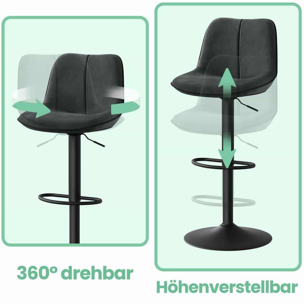 Barhocker Set höhenverstellbar mit drehbarer Sitzfläche und Samtbezug