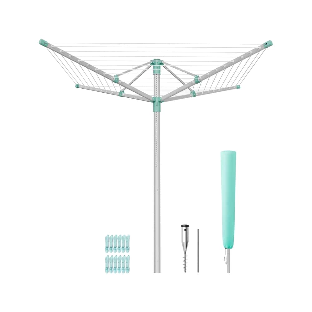 Wäscheständer höhenverstellbar mit Bodenanker für 4 Waschladungen Silbern-grün