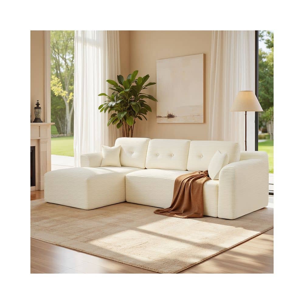 Modulares Ecksofa 244 cm mit Chaiselongue cremeweiß