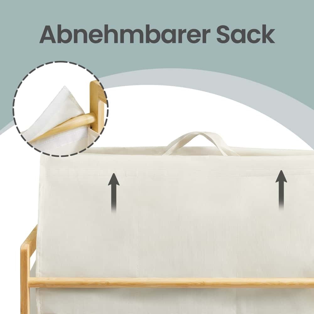 Wäschesammler mit Deckel, 2 Fächer Wäschekorb mit Bambusrahmen, Wäschesack abnehmbar Wäschesammler mit Deckel, 2 Fächer Wäschekorb mit Bambusrahmen, Wäschesack abnehmbar