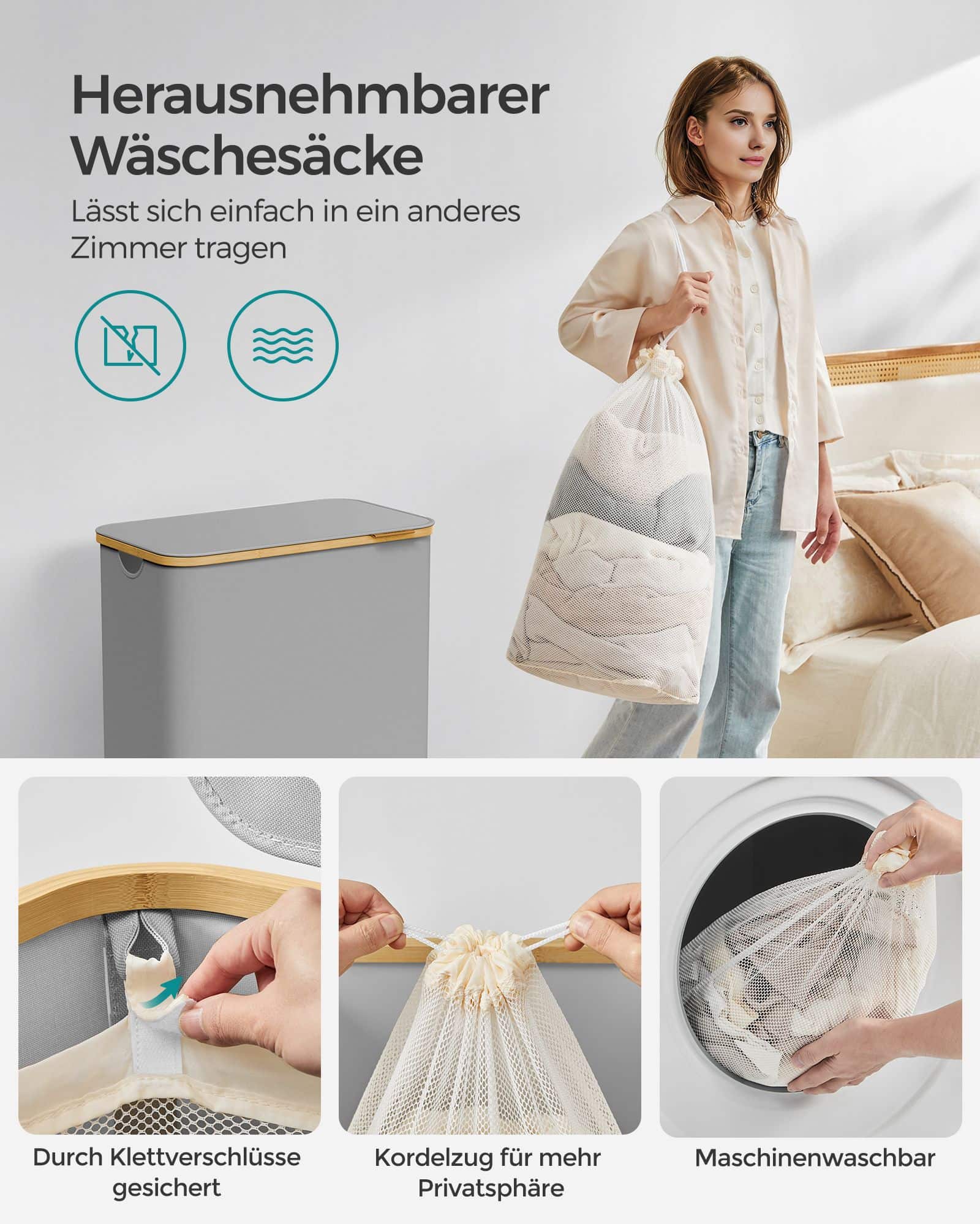 Wäschekorb 2 Fächer mit Deckel taubengrau Wäschekorb 2 Fächer mit Deckel taubengrau