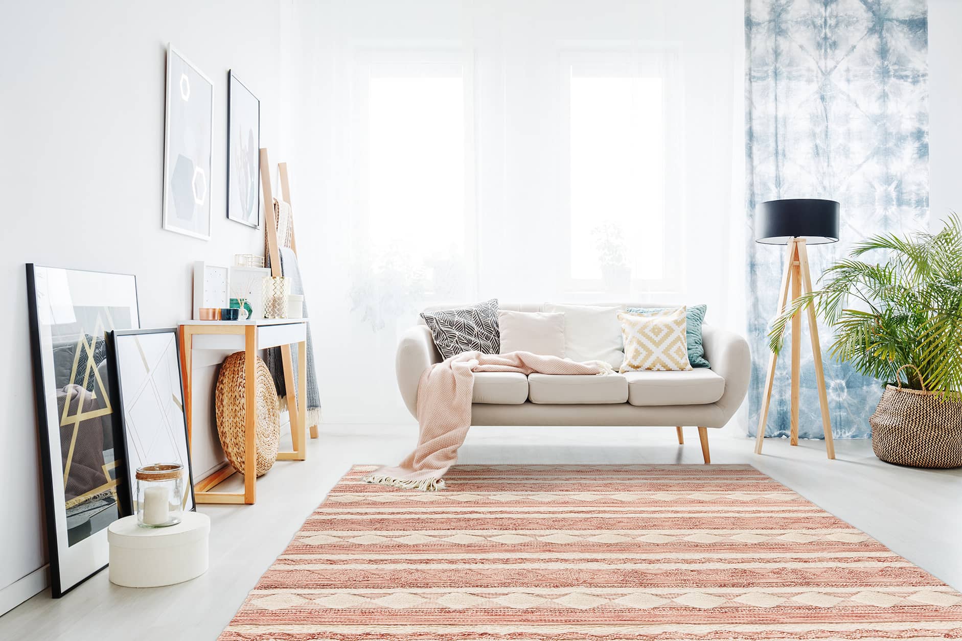 Bohist 225 Rosa / Creme 200cm x 200cm Bohist 225 Rosa / Creme 200cm x 200cm