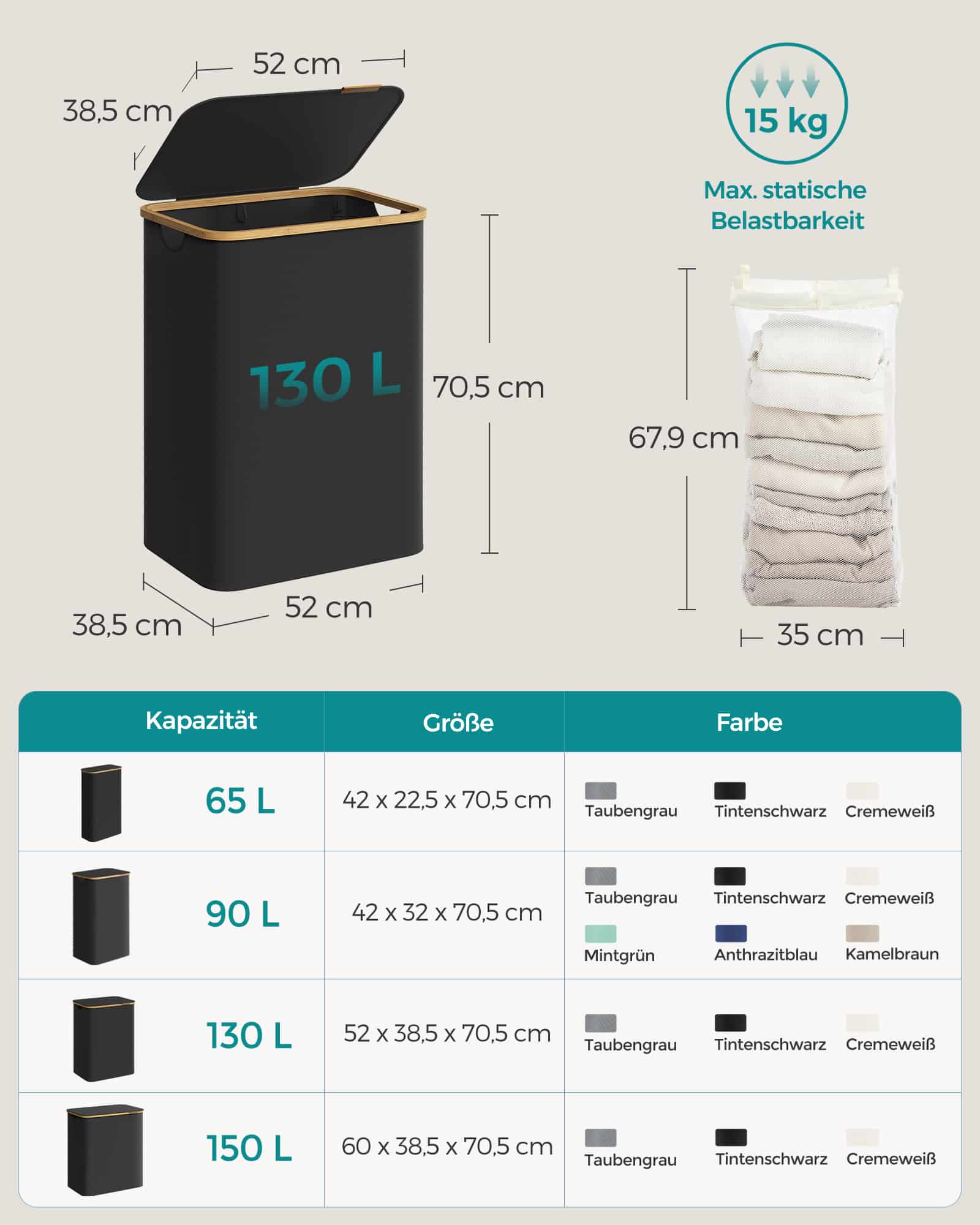 Wäschekorb 2 Fächer mit Deckel tintenschwarz Wäschekorb 2 Fächer mit Deckel tintenschwarz
