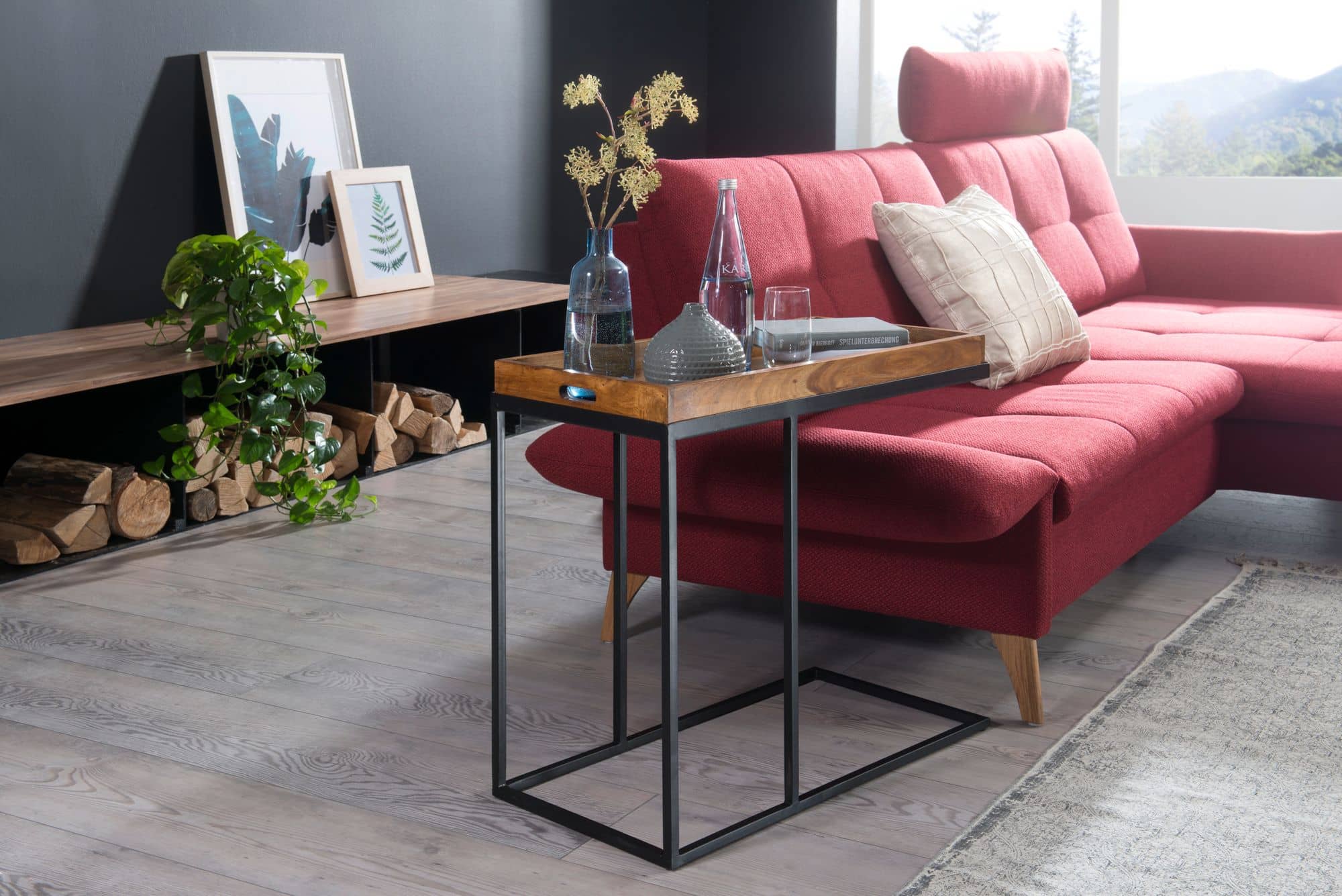 Beistelltisch WL5.667 Sheeshamholz 70x65x34 cm mit Metallgestell Beistelltisch WL5.667 Sheeshamholz 70x65x34 cm mit Metallgestell