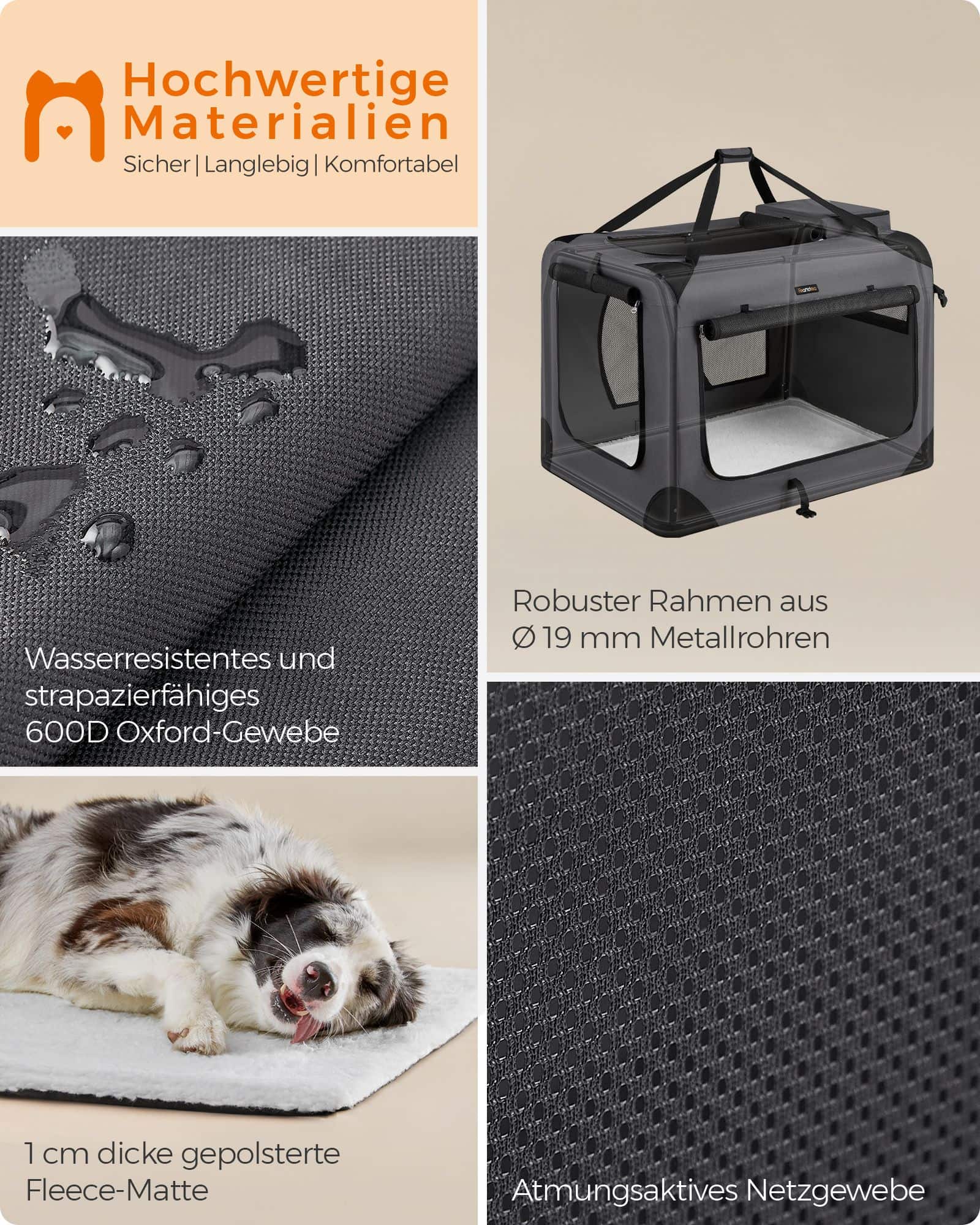 Hundebox faltbar Metallrahmen mit Griffen grau-PDC90G01 Hundebox faltbar Metallrahmen mit Griffen grau-PDC90G01