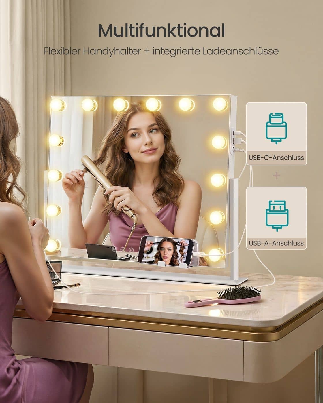 Schminkspiegel mit Beleuchtung und 14 LED-Glühbirnen Schminkspiegel mit Beleuchtung und 14 LED-Glühbirnen